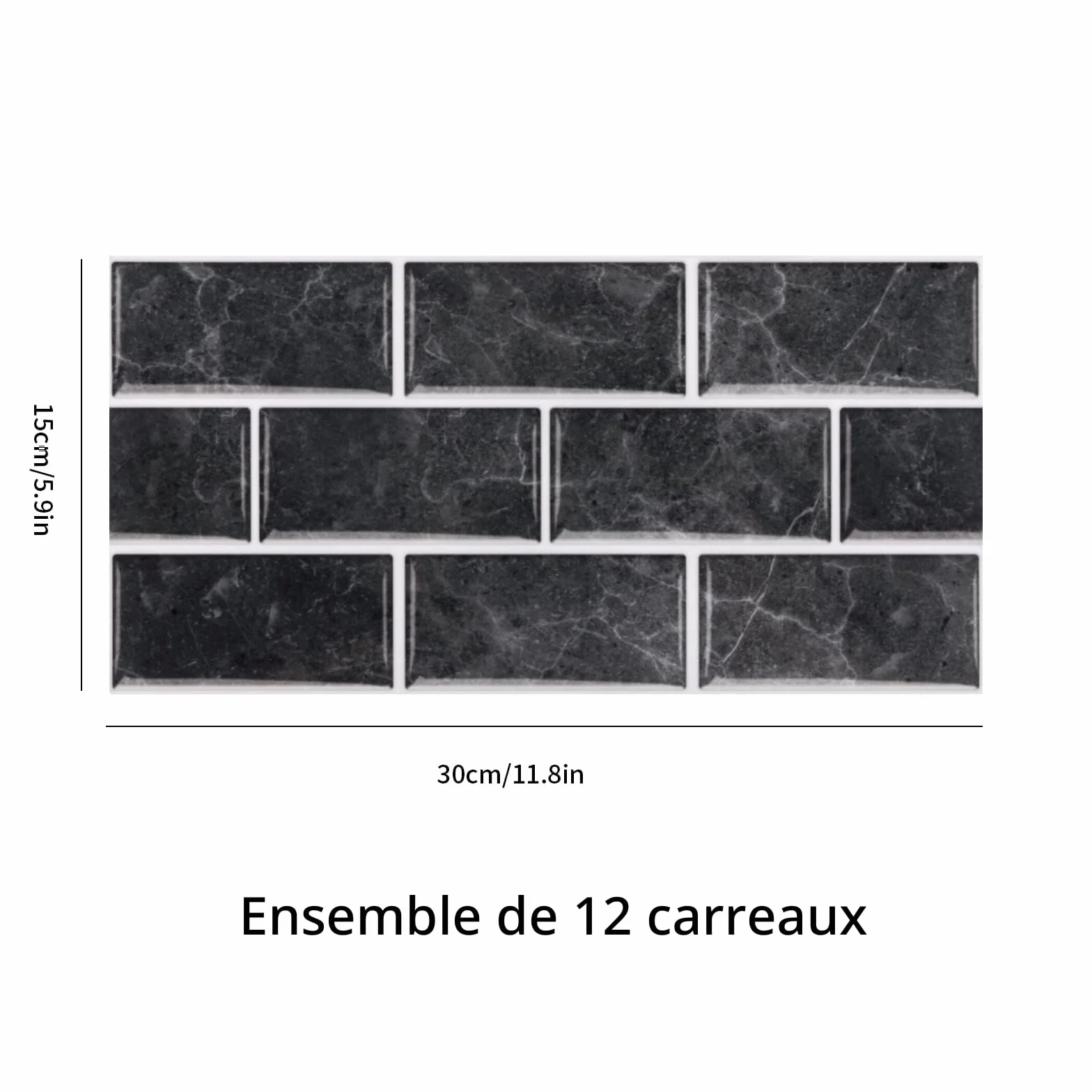 Fantasnight Stickers Adhésive Carrelage Noir 12 pièces Imperméables 30 x 15 cm pour Salle de Bains Cuisine