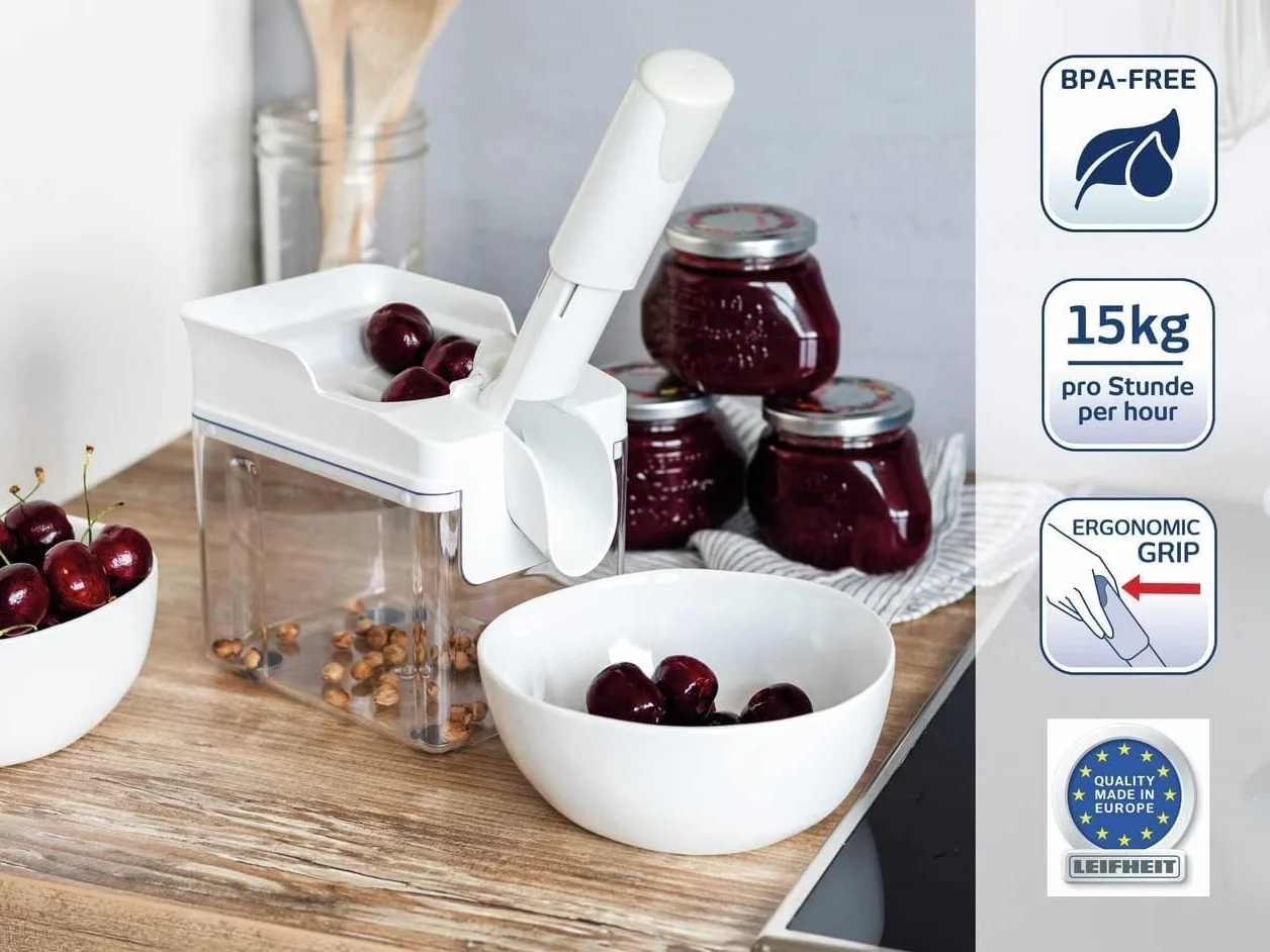 Leifheit Cherrymat 3.0 Dénoyauteur à cerises, appareil de cuisine pour séparation chair et noyau, facile à nettoyer