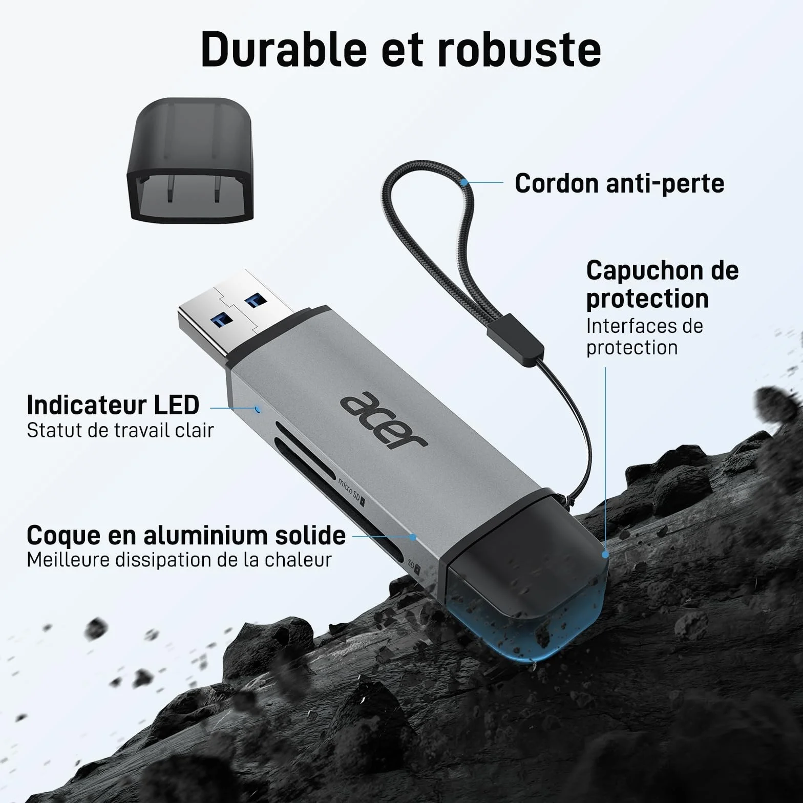 Acer Lecteur de Carte SD 3.0 USB C USB 3.0 pour SD Micro SD SDHC SDXC MMC
