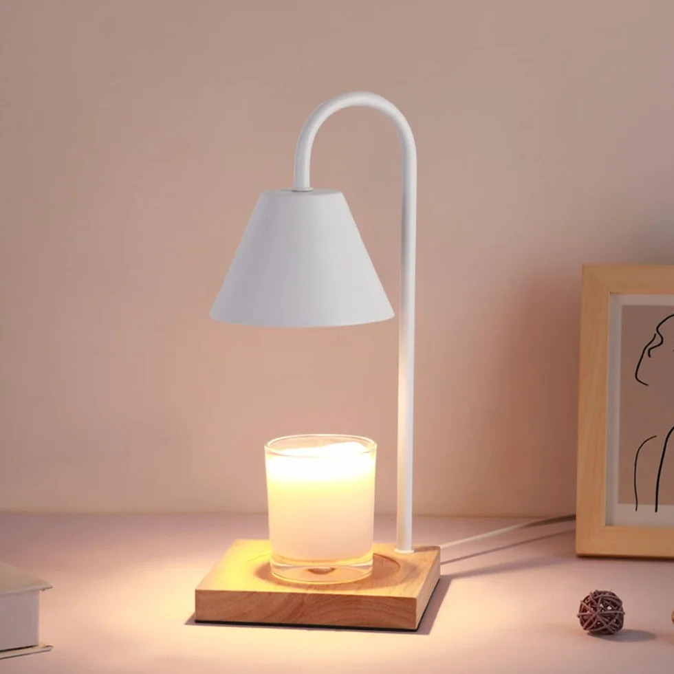 BININBOX Lampe Aromathétique Simple Fer Intensité Variable Lampe à Bougie Parfumée sans Flamme (Blanc, Bois)