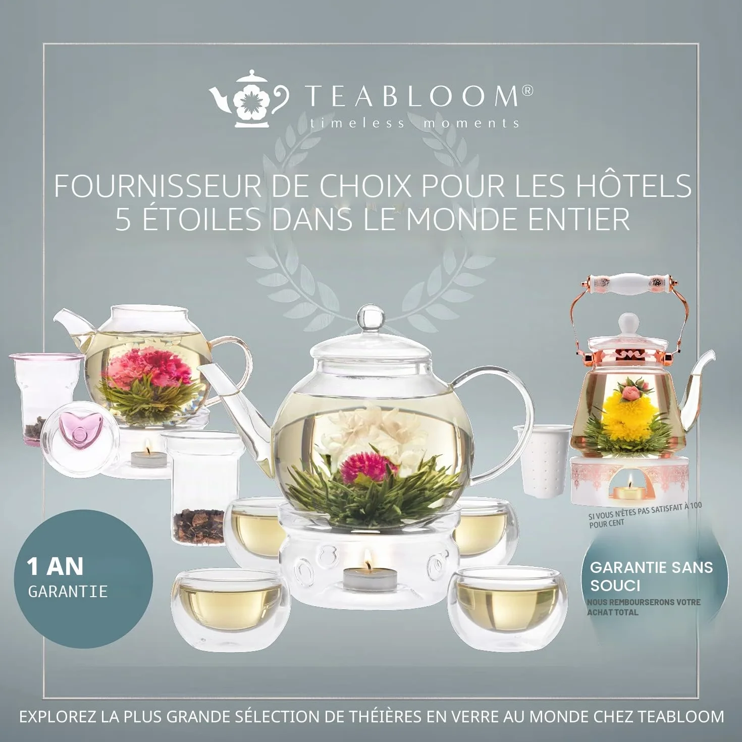 Teabloom Classica Théière en Verre 1,2 L – Résistante à la Chaleur avec Infuseur Amovible en Acier Inoxydable – Théière Design pour Thé en Vrac et Infusions