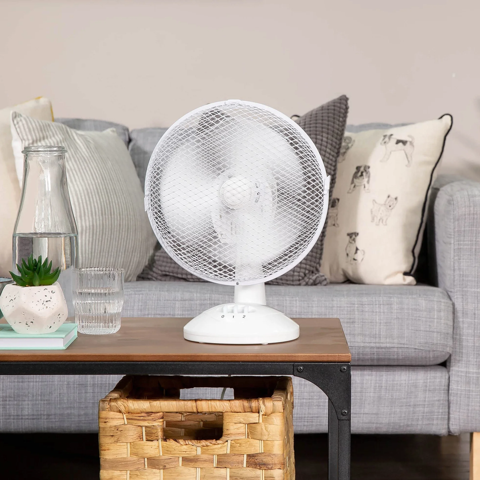 Russell Hobbs Rhpdf0921 Ventilateur De Bureau Portable 22.9 Cm 2 Vitesses Oscillation Grand Angle Silencieux