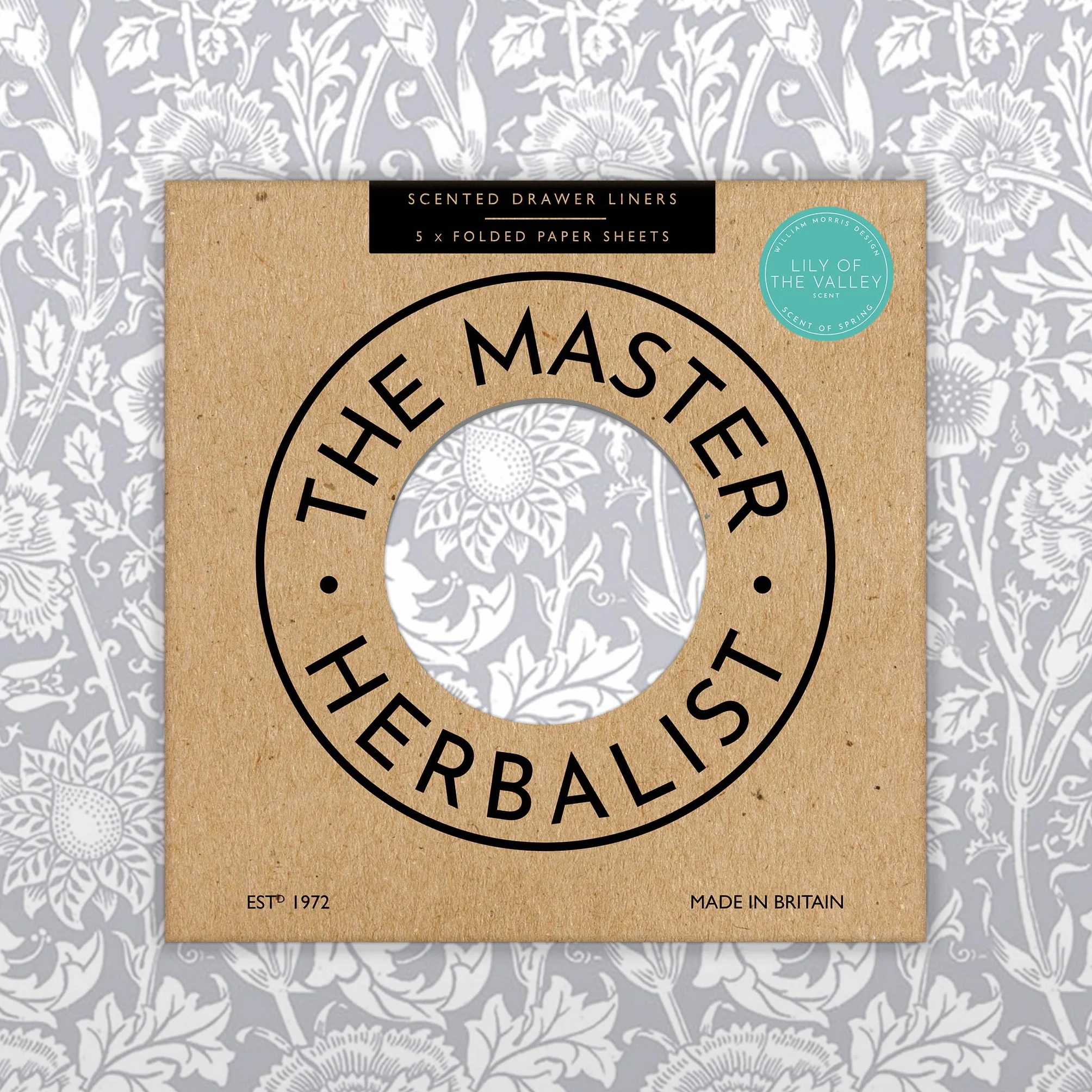 The Master Herbalist William Morris Parfumées Doublures de Tiroir Lavande Bois de Santal Rose Lys Lilas Paquet de 5 Feuilles Muguet Gris