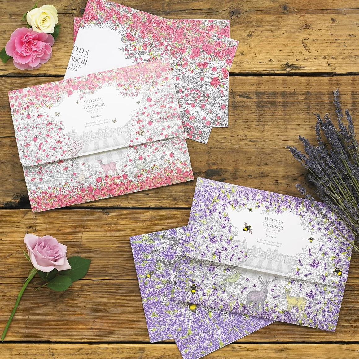 Woods of Windsor Lot de 5 doublures de tiroir parfumées à la Rose 35cm x 50cm pour vêtements et linge de maison
