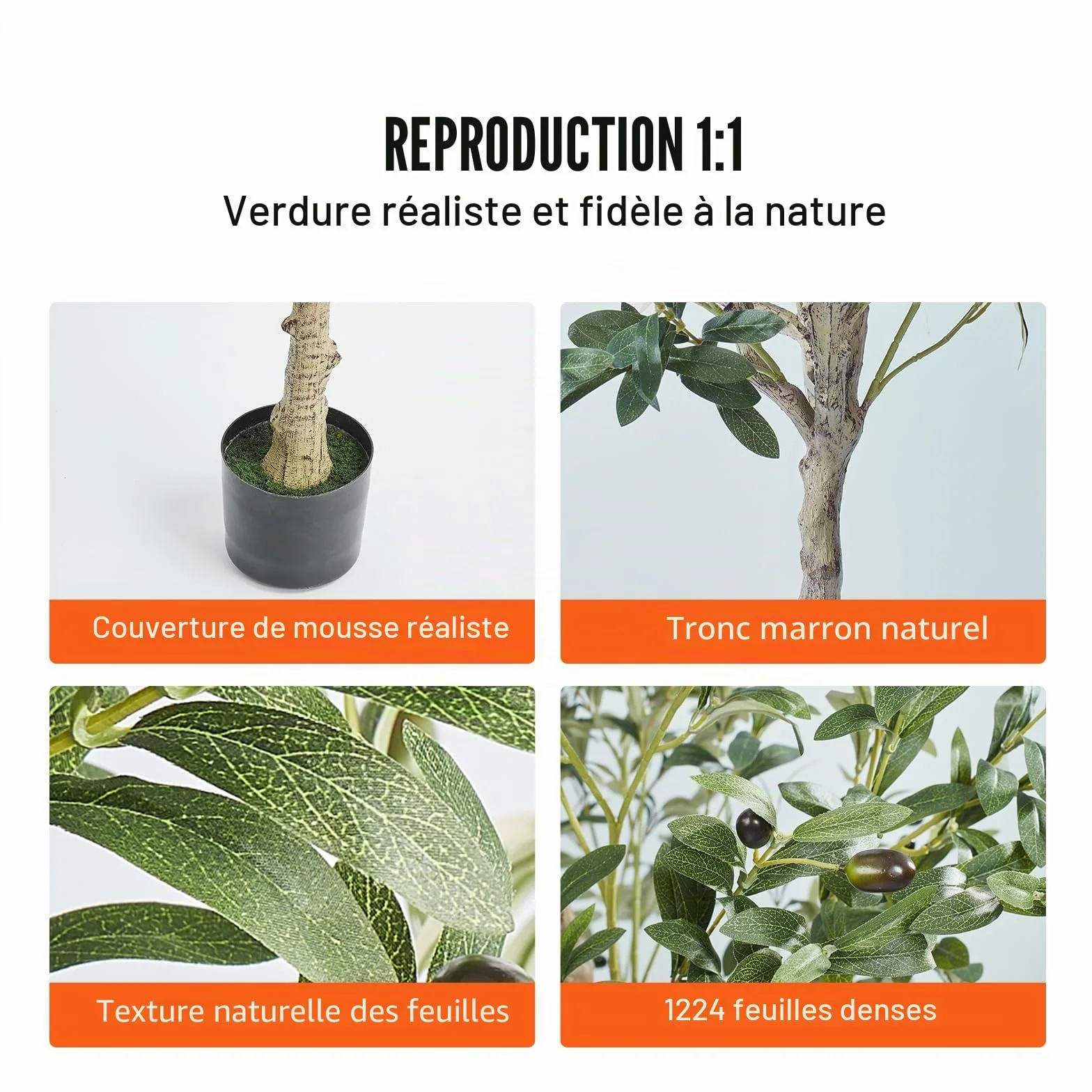 VEVOR Arbre Artificiel 179 cm Olivier Faux Arbre Vert avec Pot 170x145 mm Décoration Intérieur Extérieur