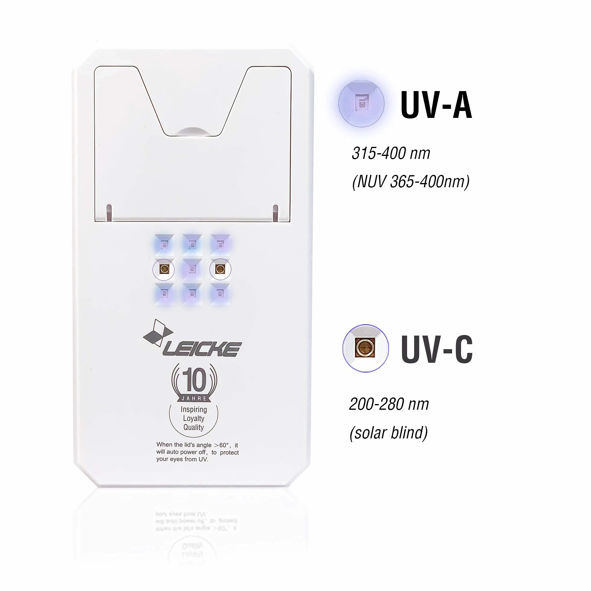 LEICKE Pudełko sterylizatora UV do telefonu komórkowego | możliwe mostkowanie III | przenośny środek dezynfekujący do smartfonów UV z bezprzewodowym ładowaniem | idealny do masek, rękawiczek, okularów