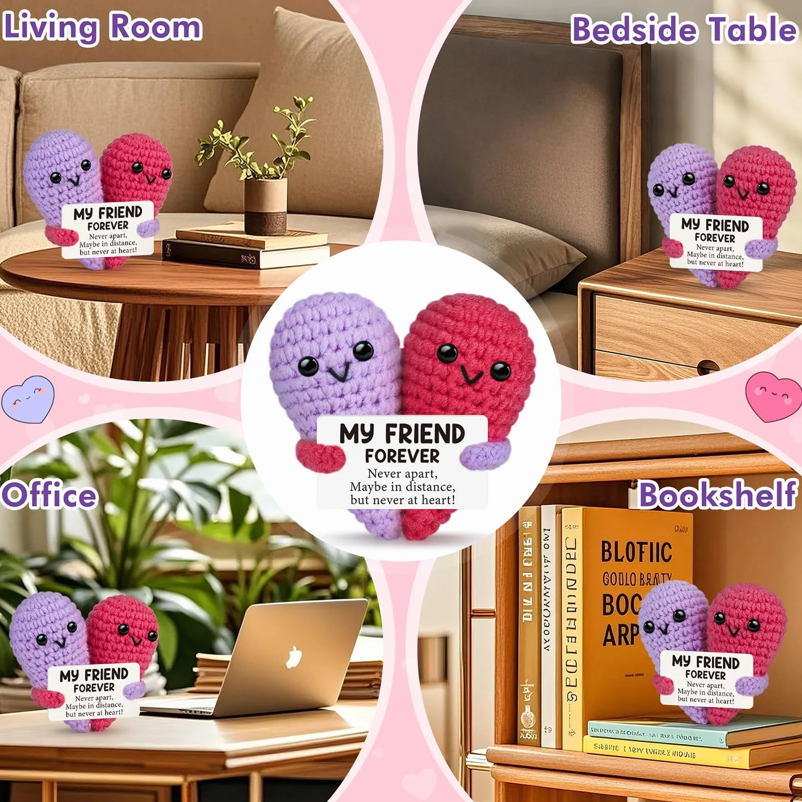 Cadeau Meilleur ami Deko Coeurs Câlin de Poche Crochet Positif Support émotionnel Cadeaux Noël