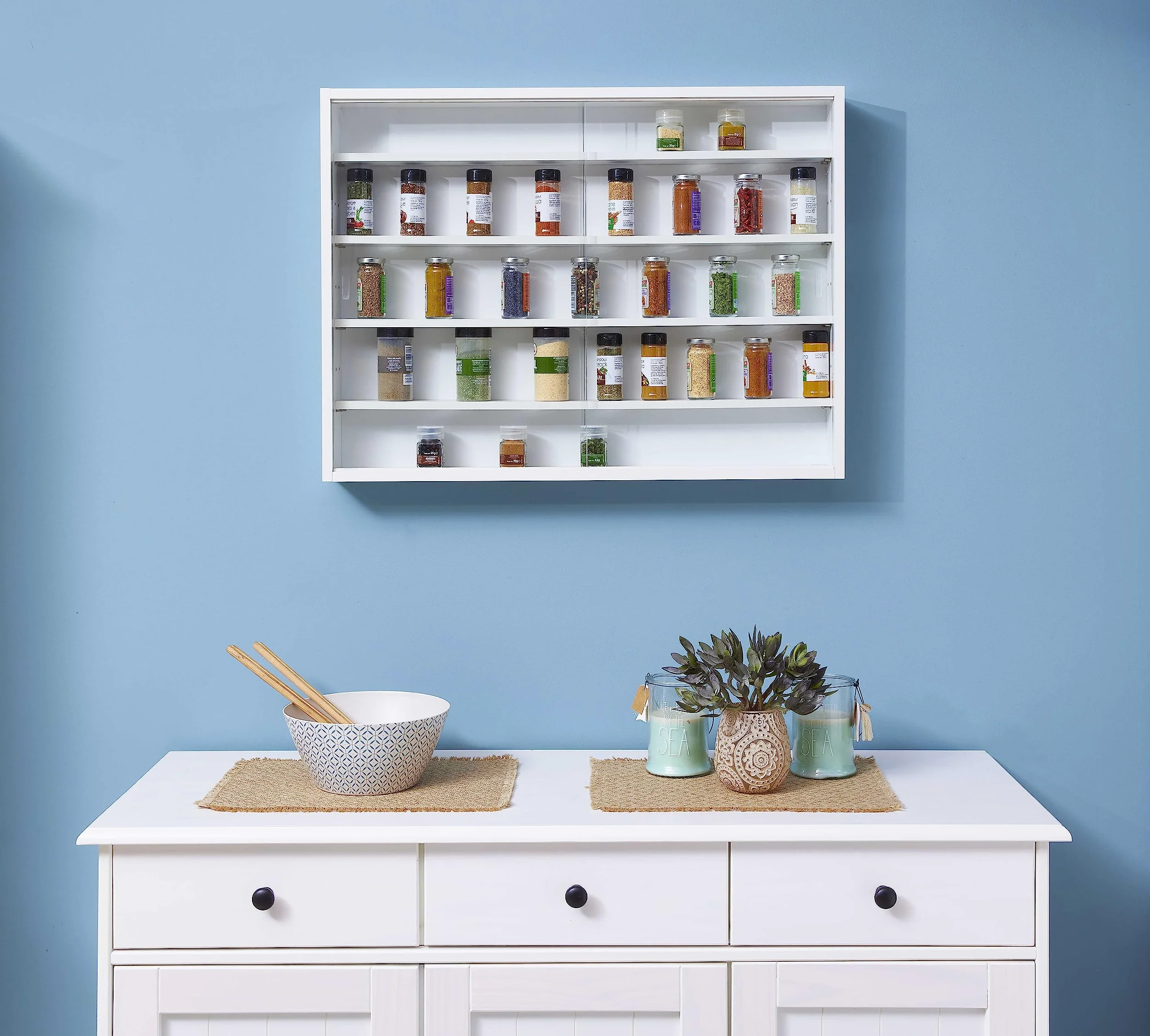 Inter Link - Vitrine Murale pour Objets de Collection – Armoire de rangement avec 4 étagères – 5 Compartiments - pour Miniatures - MDF -Blanc (80x60x9.5 cm) Compilati