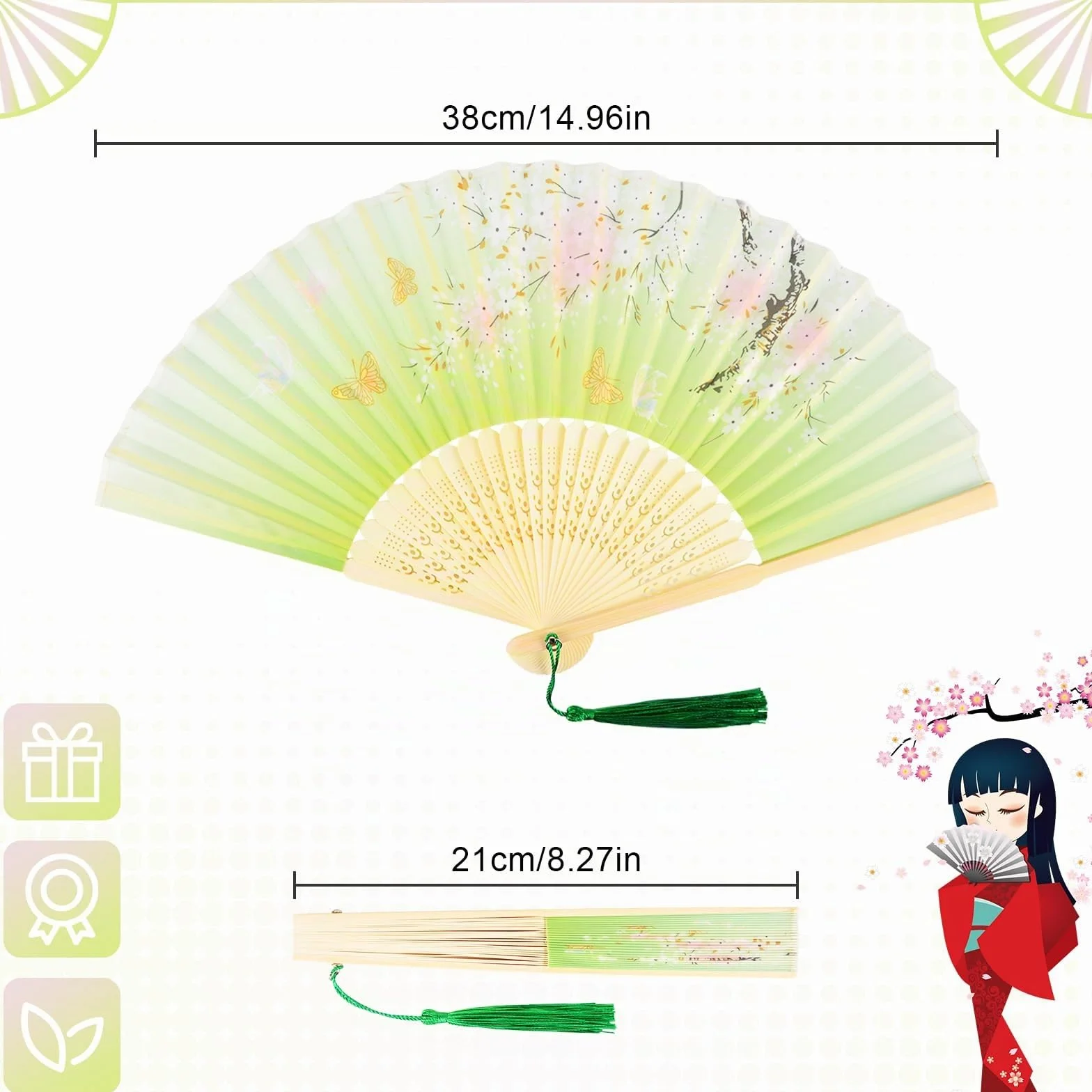 Japonais Éventail Tissu Bois Plié Chinois Soie Bambou Frange Mini Lot de 4