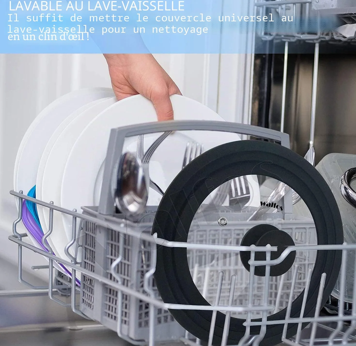 Walfos Couvercle universel Ø 28, 26, 24, 20, 18 et 16 Couvercle en verre pour casseroles, poêles avec bord en silicone gradué, Couvercle pour poêles et casseroles, Couvercle de casserole résistant à