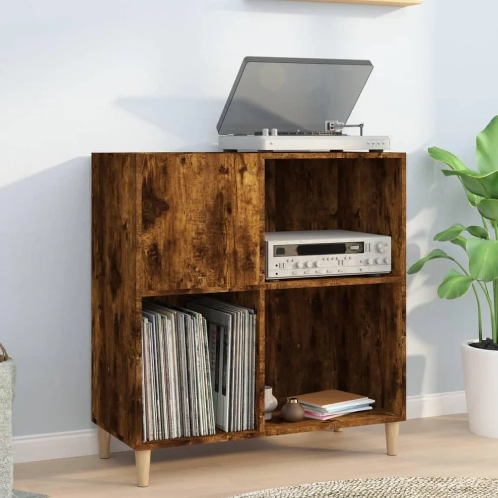 Meuble à disques en chêne fumé – Étagère à bibliothèque multifonction pour CD et vinyles – Meuble étroit pour TV et salon – 84,5 x 38 x 89 cm en bois multicouche