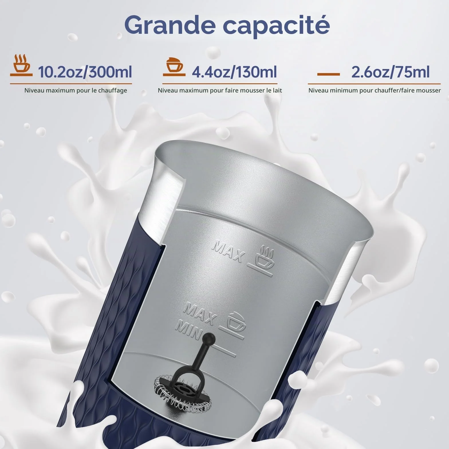 SIMPLETaste Mousseur à lait électrique 4 en 1, mousseur à lait automatique chaud et froid et chauffe-lait pour latte, cappuccinos, macchiato