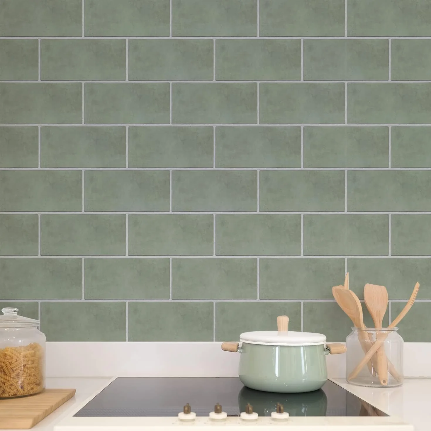 Neukids Autocollants pour carreaux vert sauge, autocollants autoadhésifs pour dosserets cuisine salle de bain