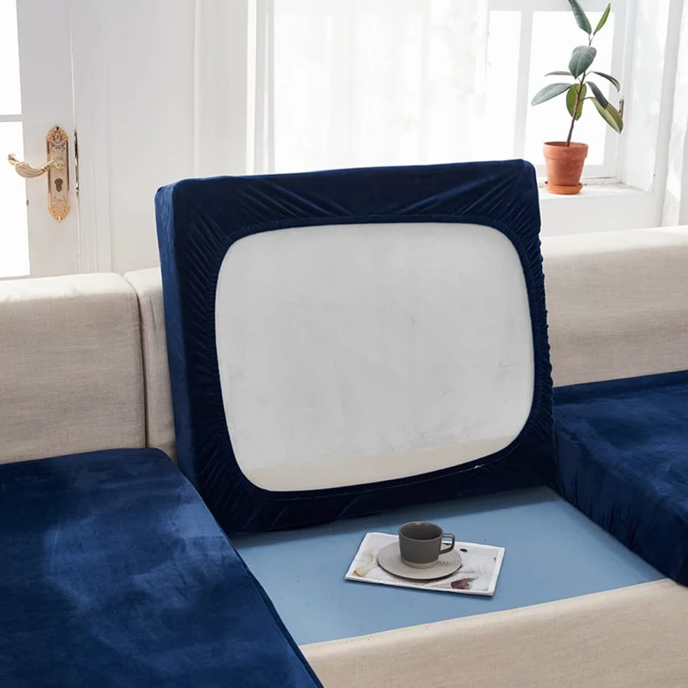 Housse de Coussin de Canapé en Velours Rétractable Élastique