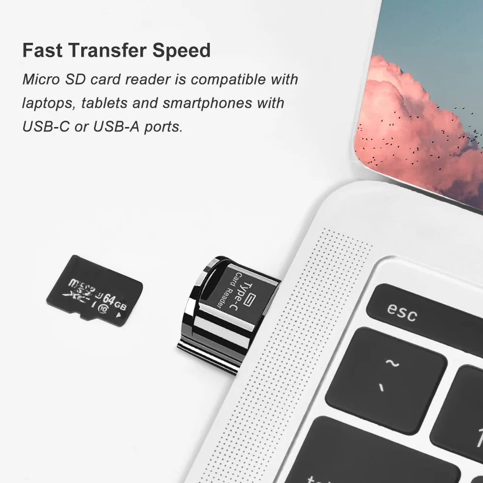Czytnik kart micro SD, czytnik kart USB C TF z adapterem USB C na USB - kompatybilny z MacBookiem, laptopami, telefonami z systemem Android