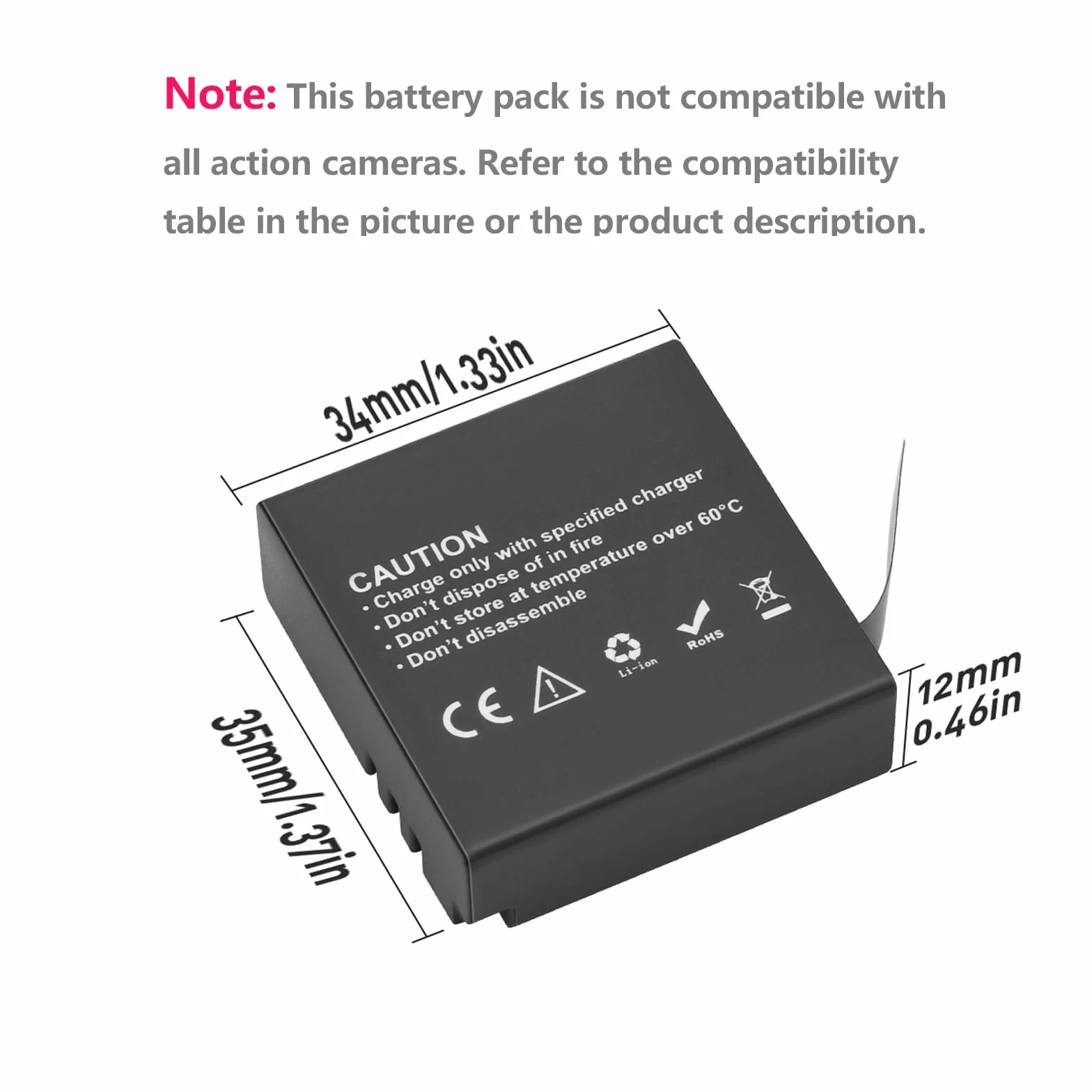 Akumulator 1350mAh (3-pak) z ładowarką do AKASO Brave 7LE(Nie do Brave 7), WOLFANG GA400/GA420/GA460, Rollei 6s Plus/8s Plus/9s Plus/10s Plus/11s Plus, XTU S3/S6, Surfola SF630