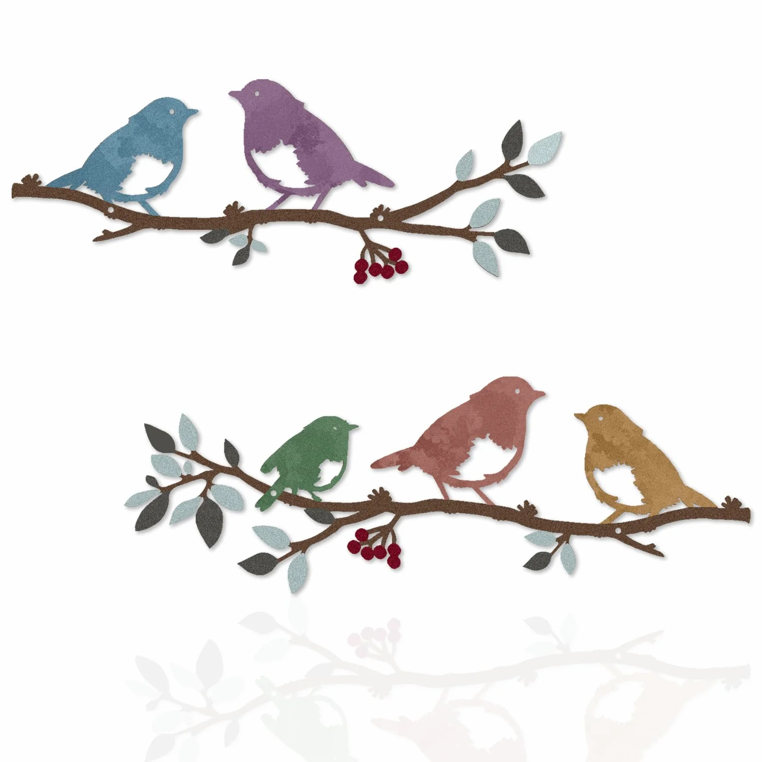 Lot de 2 oiseaux muraux en métal sur une branche, Décoration murale feuilles silhouette oiseaux, Décoration jardin balcon