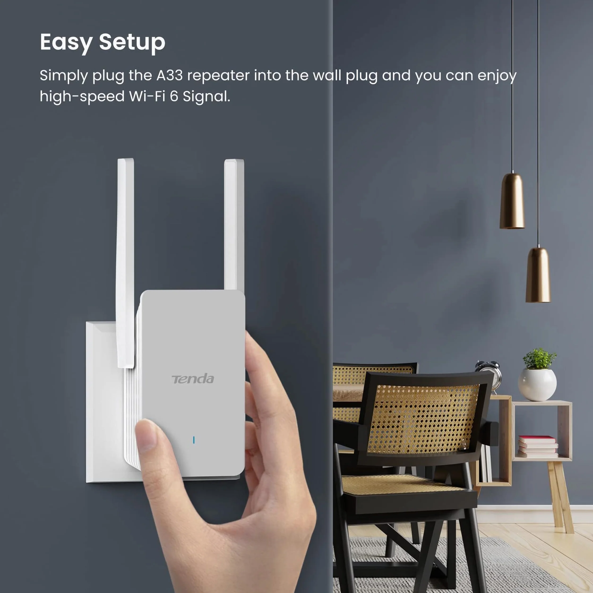 Tenda Wzmacniacz Wi-Fi 6 AX3000, Wzmacniacz sygnału WiFi, Dwuzakresowy 2.4 GHz/5GHz, Przedłużacz Wi-Fi Kompatybilny z routerami, Tryb Ap, Przycisk WPS, Inteligentny sygnał LED (A33), Biały