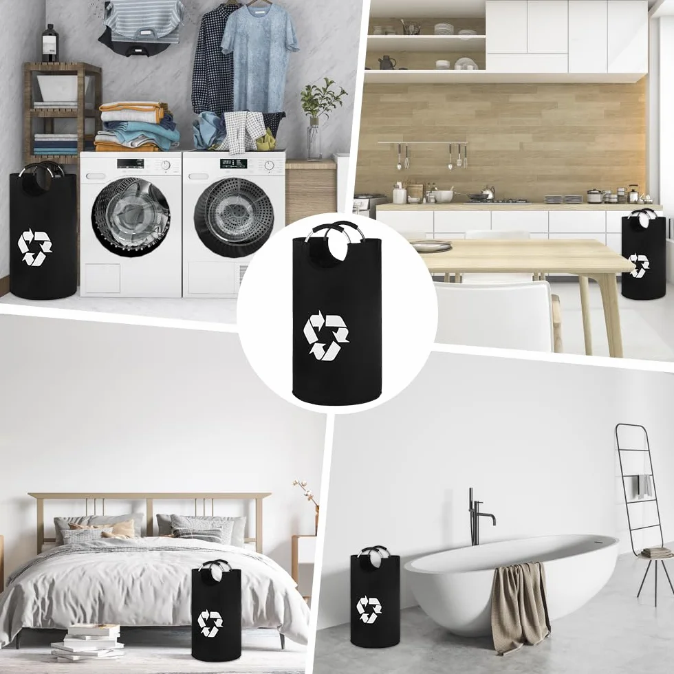 Poubelle Recyclage Réutilisable 82L avec Poignée en Aluminium, Détachable, Noir