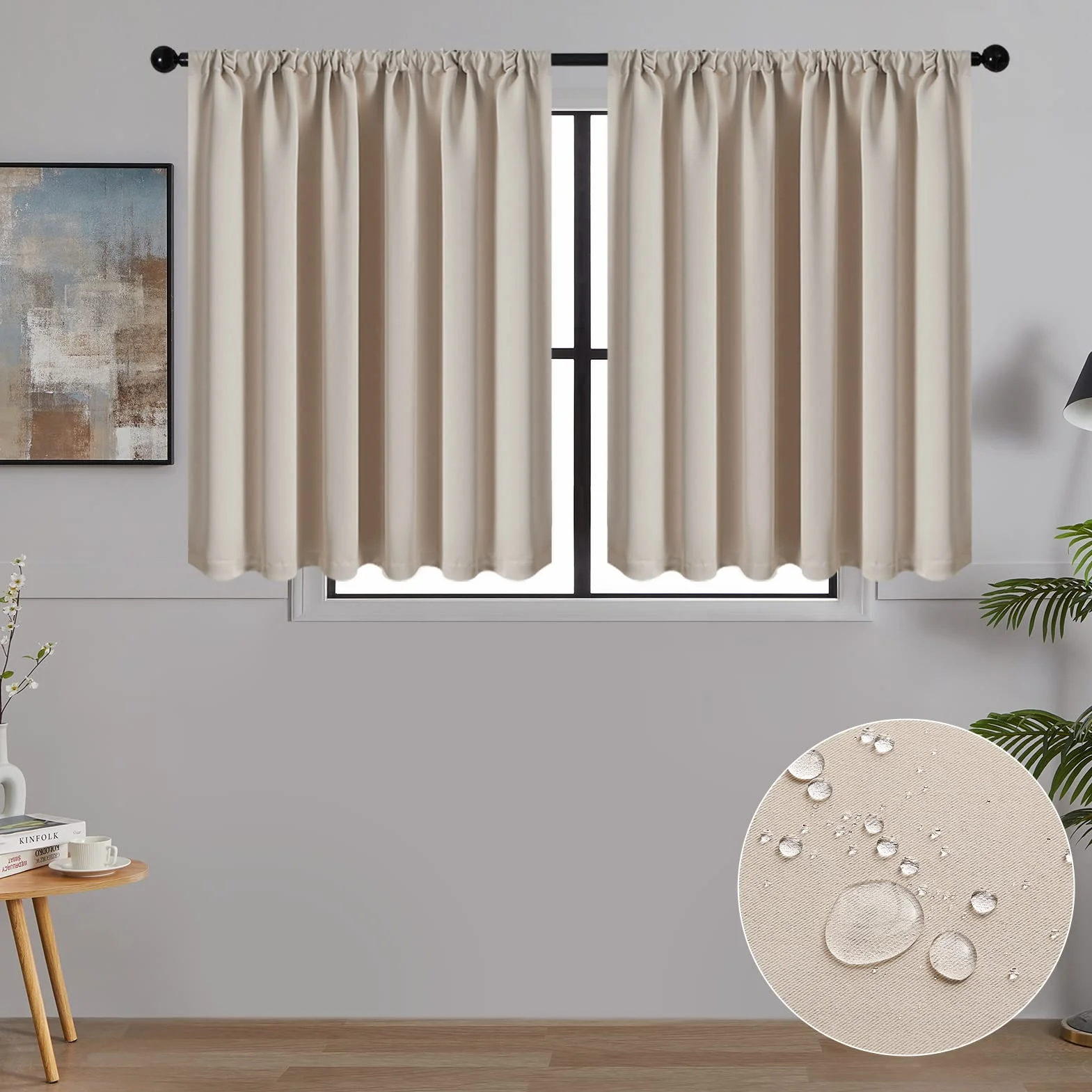 MRTREES Rideau Occultant Thermique Isolant Anti Froid Chaleur 60x120 cm Beige 2 Pièces