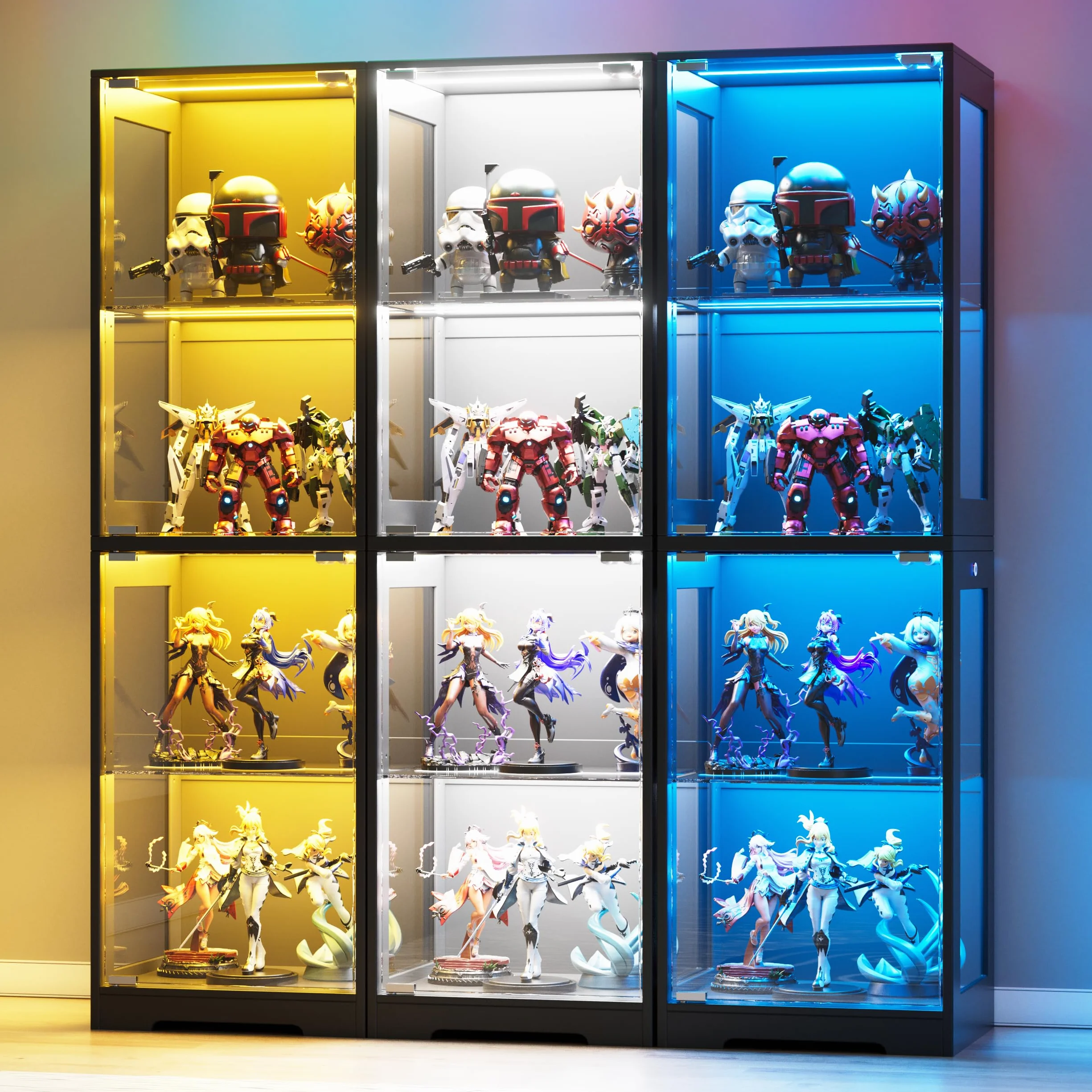 Vitrine en Verre avec LED, Vitrine pour Collection, 4 Couches Multifonction en Verre Debout,Armoir de Vitrine Moderne,Armoire de Salon de Collection,Jouets,Livres, 160x40x35cm