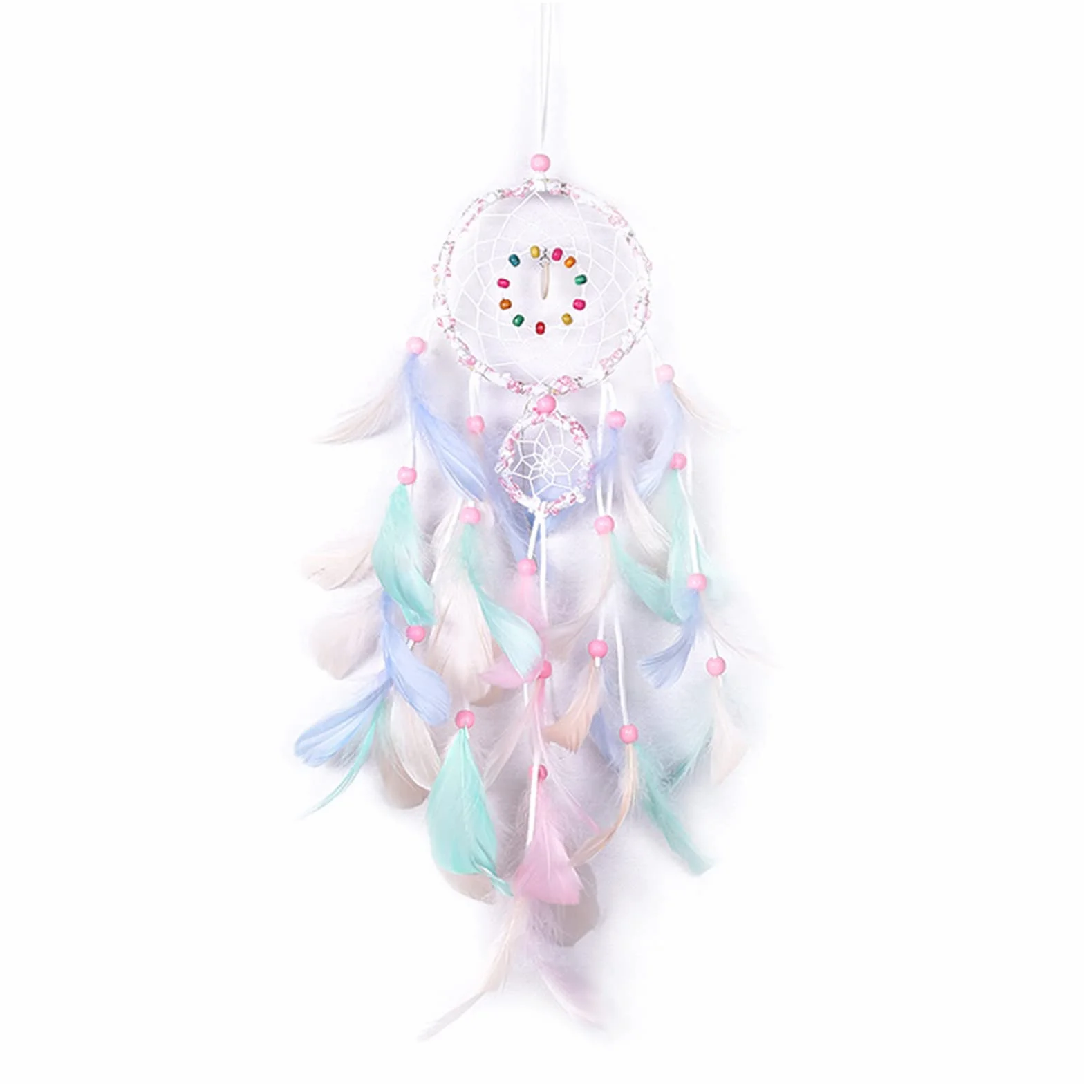 Boho Attrape-Rêves avec Plumes, Dream Catcher 3D Décoration Murale Rose