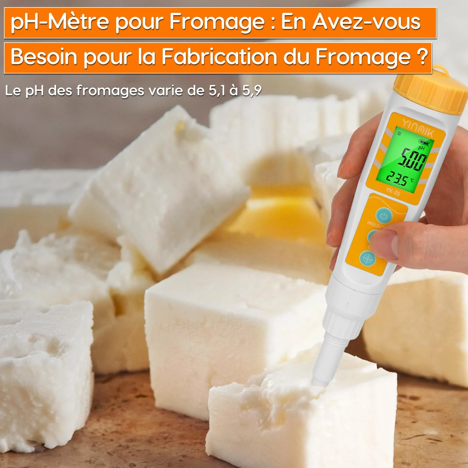YINMIK pH Mètre Alimentaire avec Sonde de pH Remplaçable Supplémentaire, Testeur de pH Numérique pour Levain et le Pain, Testeur de pH Alimentaire pour Viande, Mise en Conserve, Fromage, l'eau