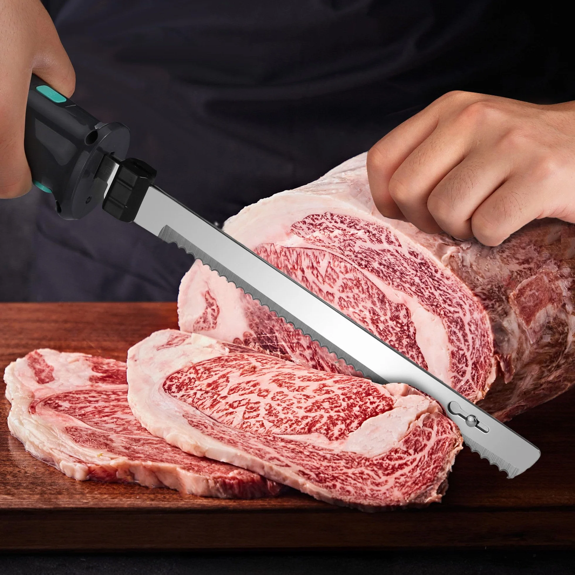 HAUSHOF Couteau à Pain Électrique sans Fil 8V, Lame de 178/203mm et Fourchette, Chargement de Type C, Indicateur d'Alimentation, Lavable au Lave-vaisselle, Couteau de Cuisine pour Viande, Pain, Gris