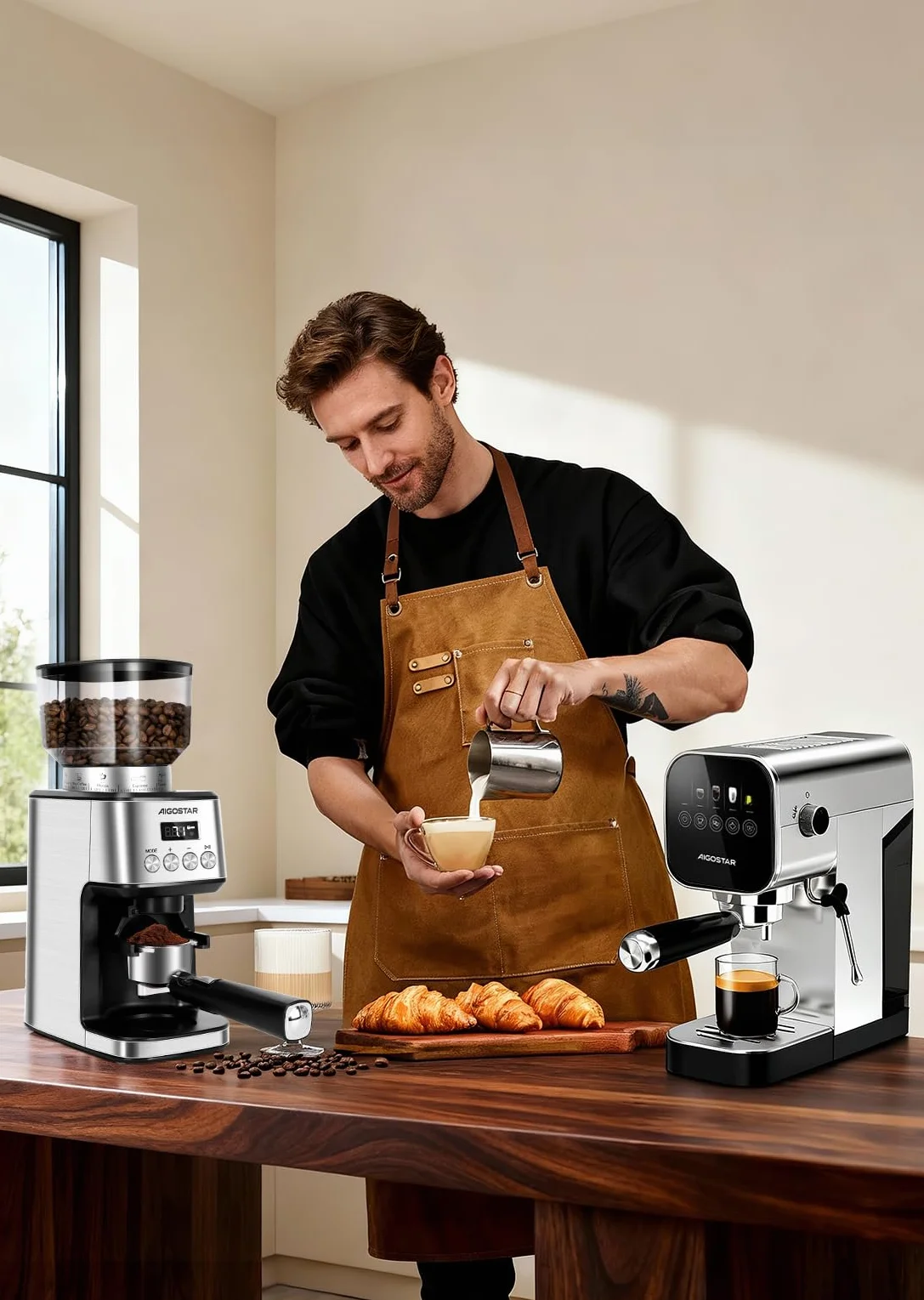 Aigostar Moulin à Café Electrique Conique, 52 Réglages de Meulage, Coffee Grinder Electrique Pour Expresso, Broyeur Cafe Grain Professionnelle Avec Affichage Numérique Précis, Acier Inoxydable, Argent
