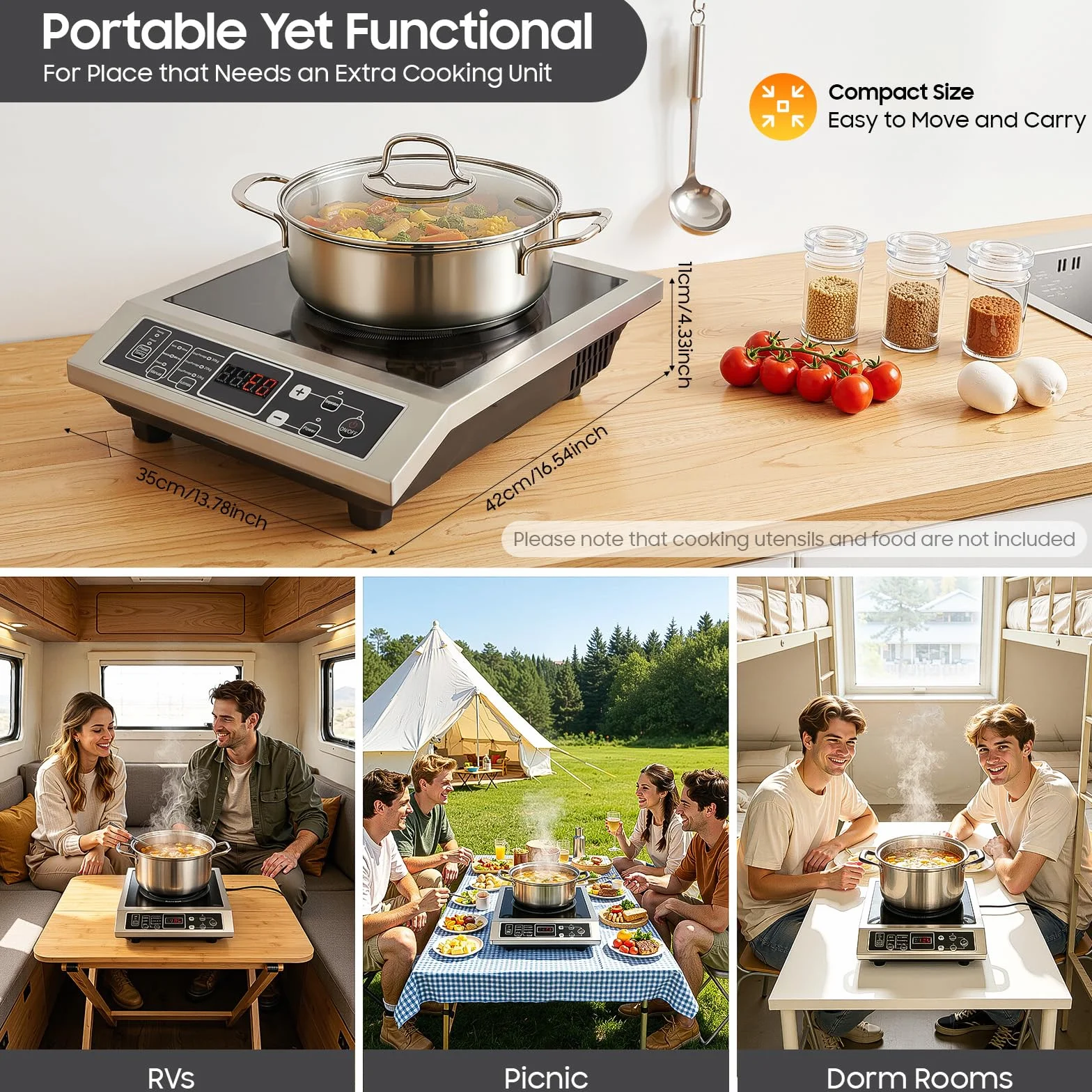 Plaque de cuisson à induction 3500W, Plaque de cuisson à induction 1 plaque, Plaque à induction portable avec 10 niveaux de température, minuteur et programmes automatiques, pour camping-car, camping