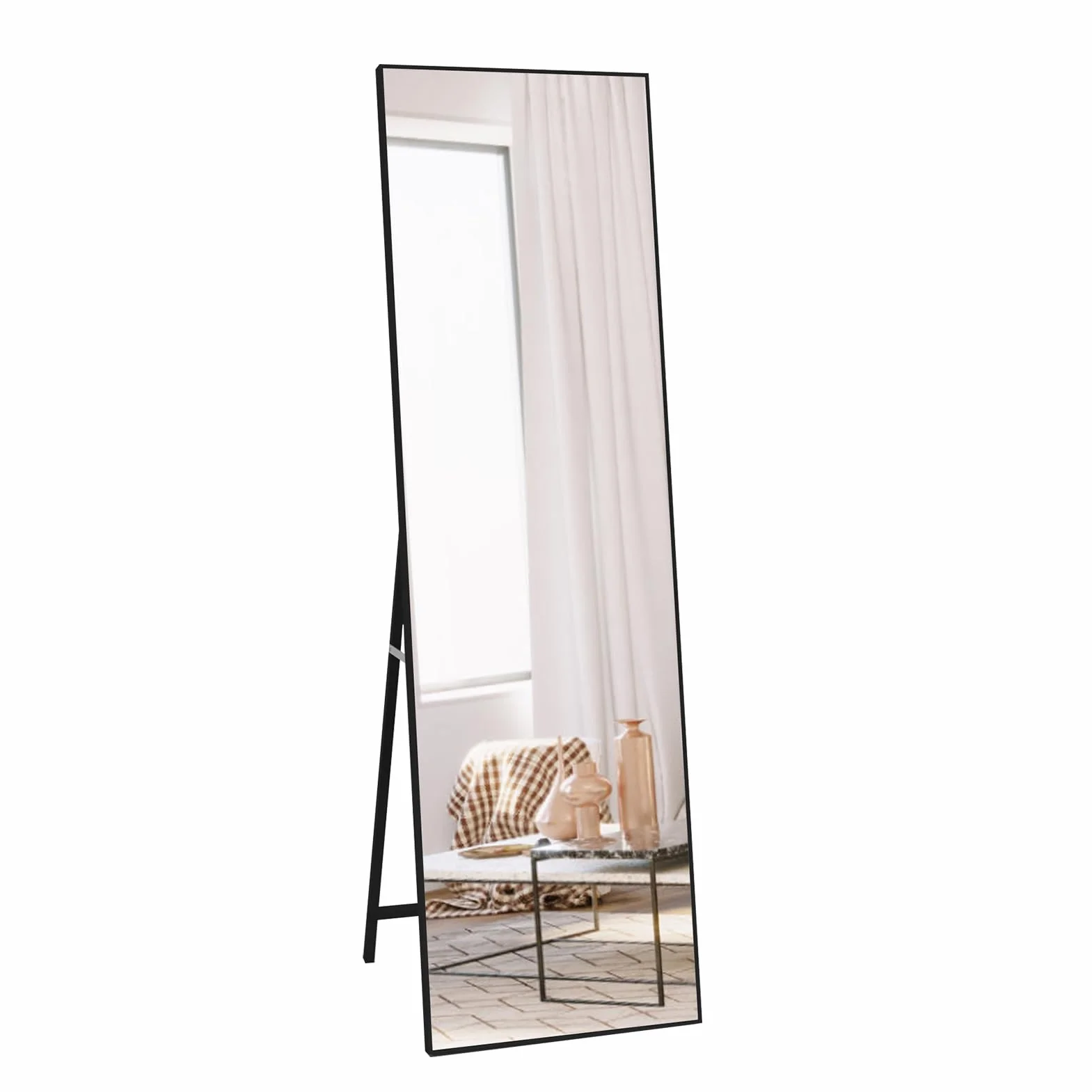 Miroir sur pied Noir 140 x 41 cm pour salon et chambre