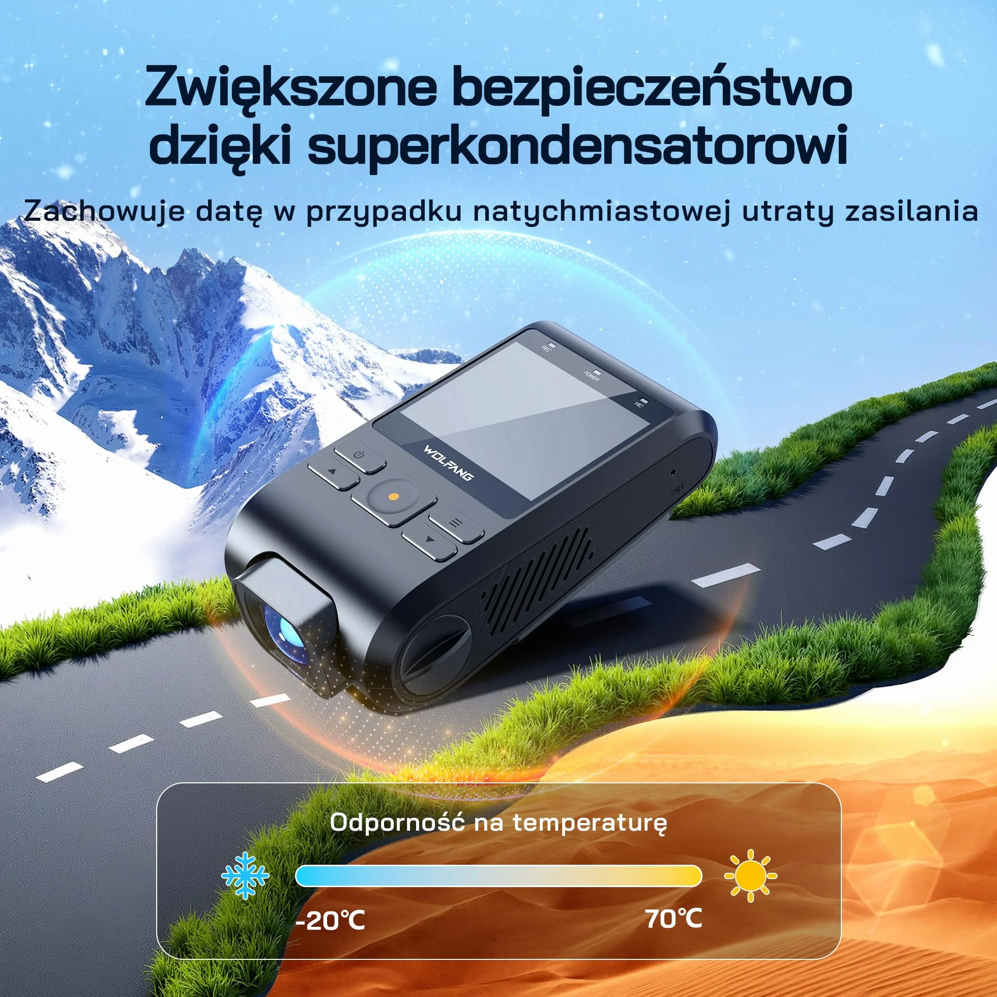 Kamera samochodowa WOLFANG 2.5K kamera samochodowa Wi-Fi z kartą SD 32 GB, podwójna kamera samochodowa z noktowizorem, nagrywanie w pętli, czujnik G, szeroki kąt 170, osłona parkowania