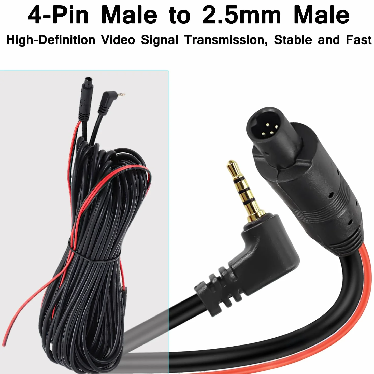 Wtyczka 4-pinowa na wtyczkę 2,5 mm Kabel przedłużający kamery samochodowej i kamery cofania Kabel zastępczy, 10M Kabel kamery samochodowej i kamery cofania, Odpowiedni dla ciężarówek, kamperów