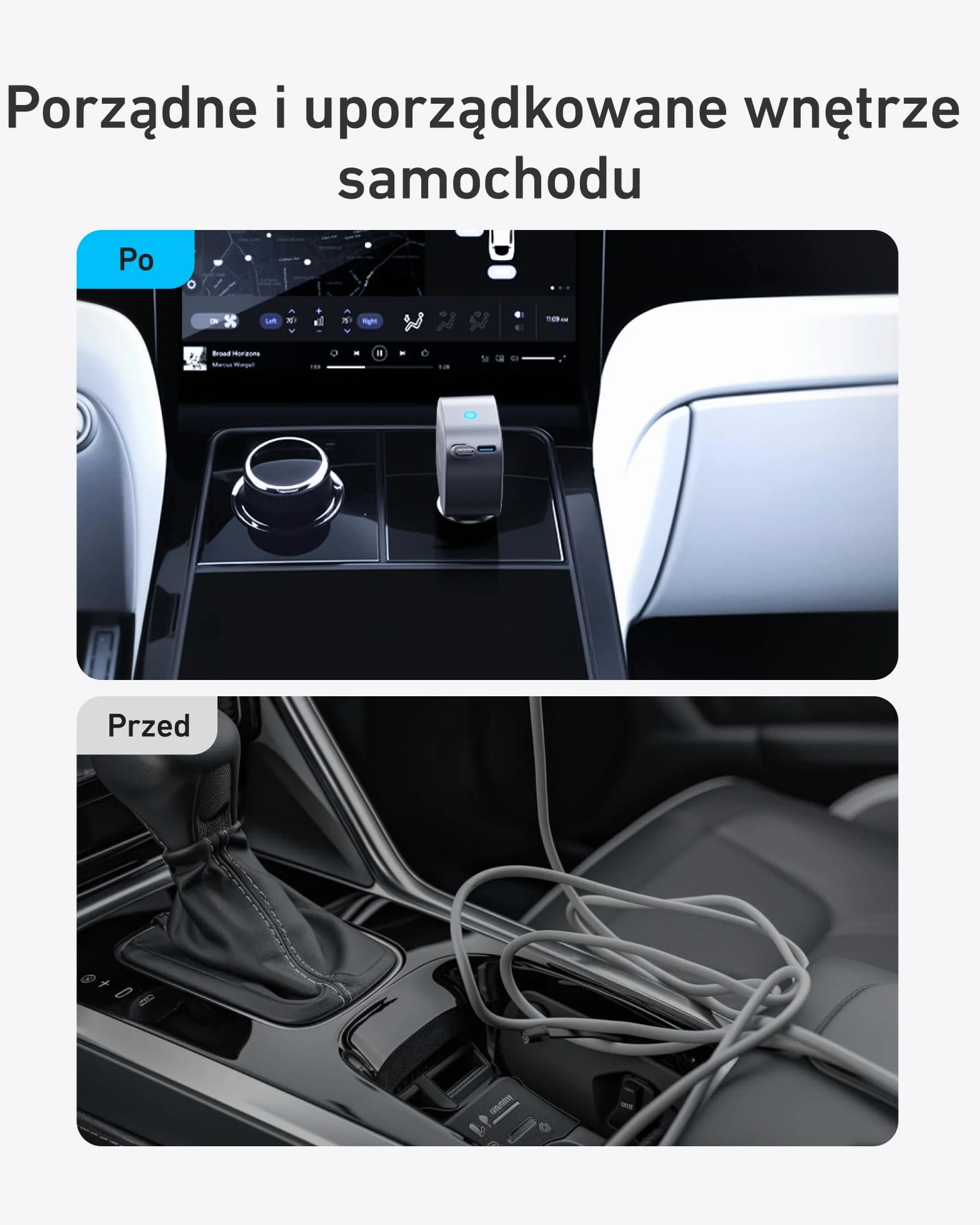 Anker ładowarka samochodowa USB-C 75W, ultrakompaktowa, z wbudowanym zwijanym kablem, szybkie ładowanie dla iPhone 16/15, MacBook Pro/Air, iPad, Galaxy, AirPods.