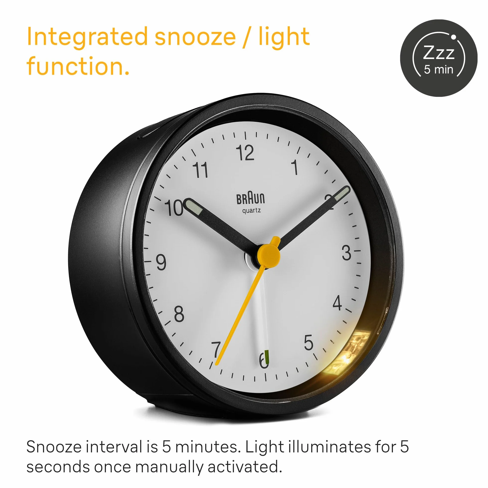 Braun BC12BW Réveil analogique Classique avec Snooze lumière Mouvement à Quartz Silencieux