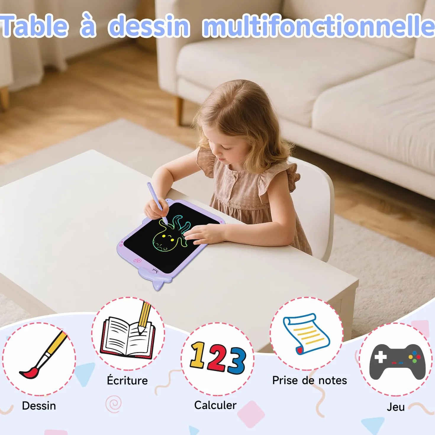 Ardoise Magique LCD 10 Pouces Écran Couleur Cadeau Enfant 3-8 Ans Anti-Lumière Bleue Dessin Réutilisable