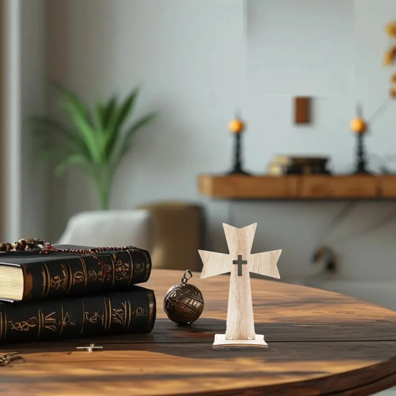 Croix en Bois avec Socle, 10 Pièces, Décoration de Table, Cadeau de Pâques