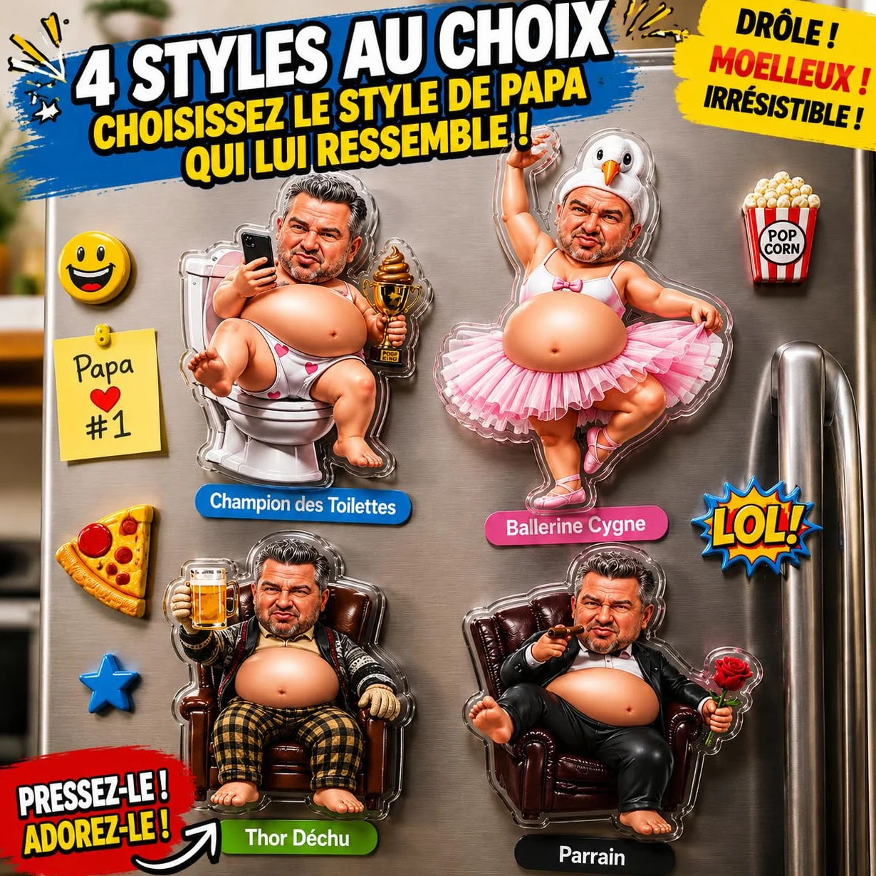 Aimant Frigo Personnalisé Anti-Stress avec Ventre Squishy Cadeau Fête des Pères