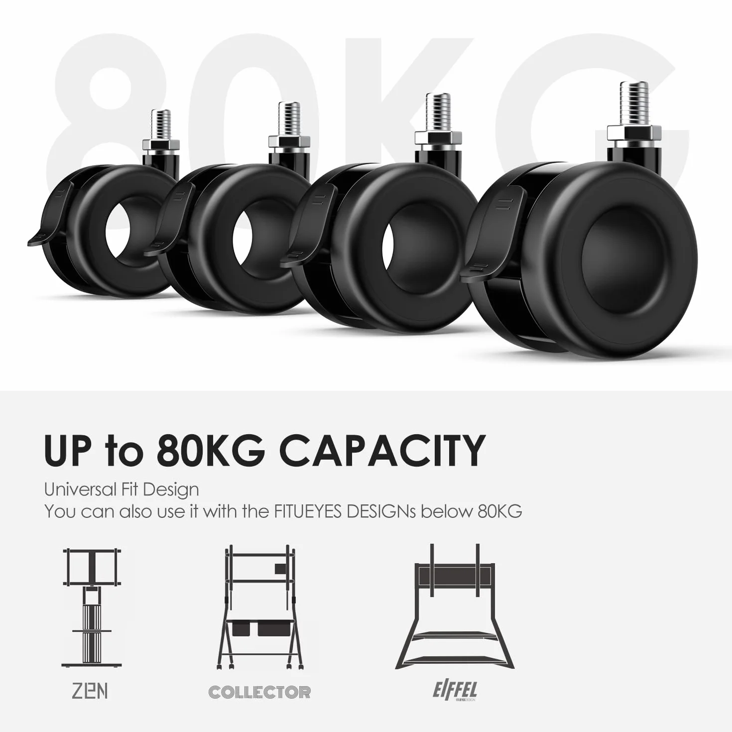 FITUEYES Roulette Universelle Charge Max 80 kg avec Filetage M8 Pivotantes 360°Convient aux Meubles et Equipements(4 Pièces)
