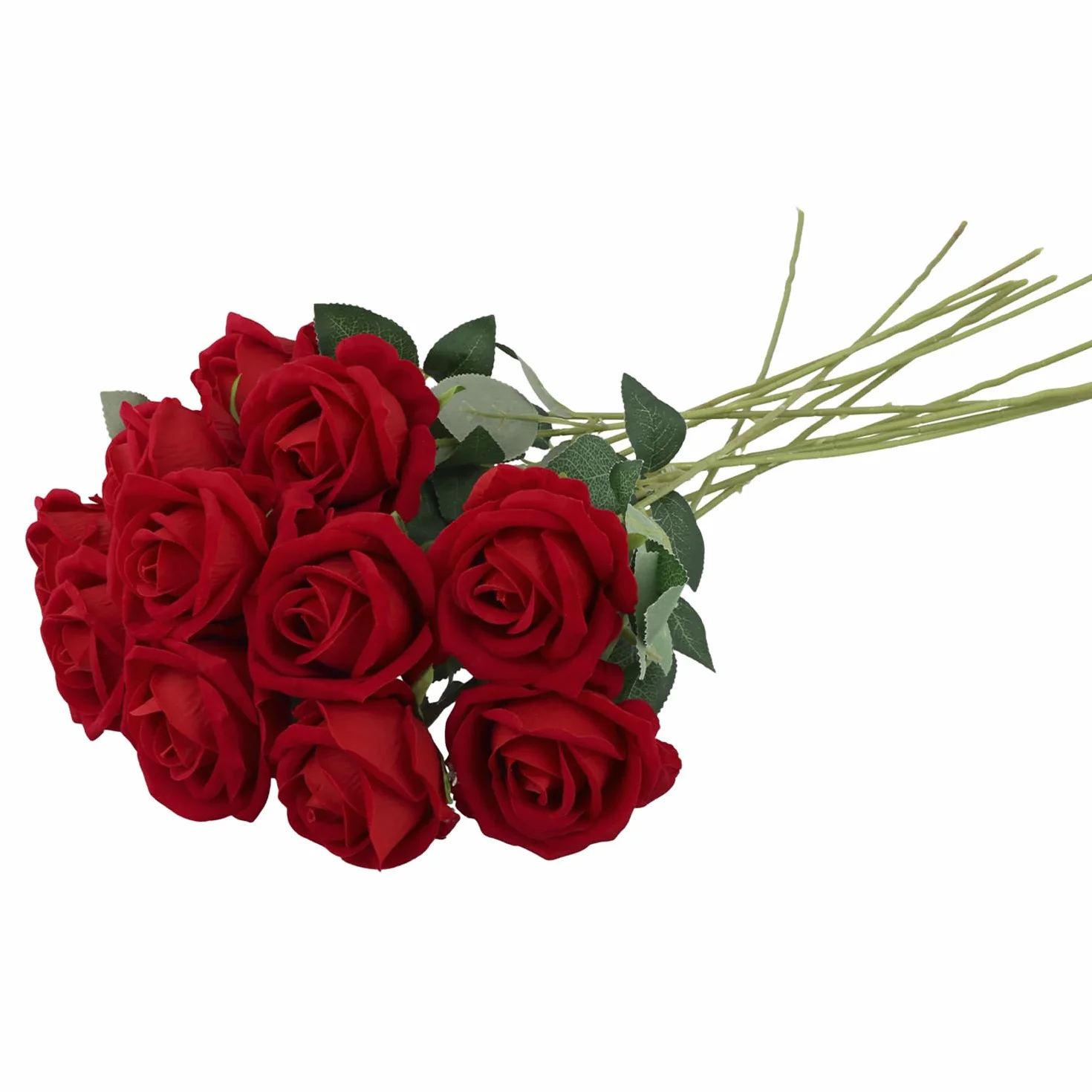 QWORK 12 pièces Roses artificielles Rouges avec Longues tiges en Plastique pour Mariage Décoration