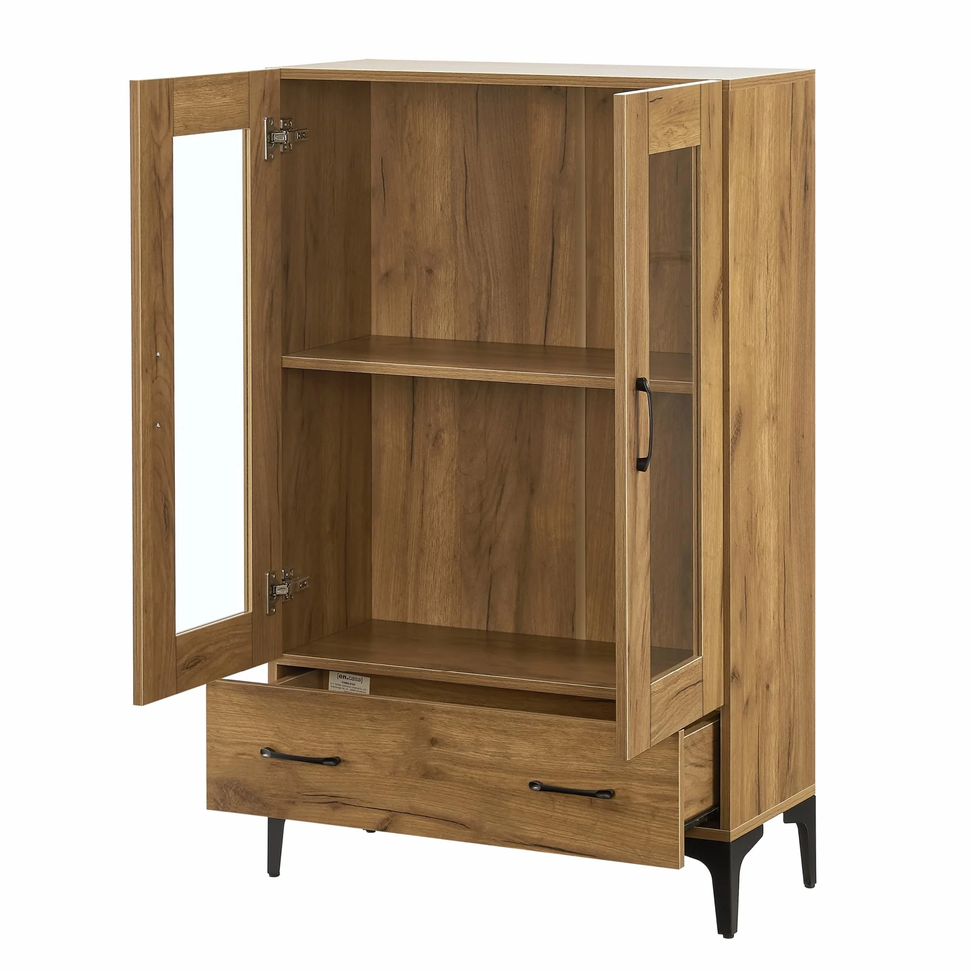 [en.casa] Armoire Vitrée Meuble de Rangement Bibliothèque Vaisselier Buffet Élégante pour Salon Cuisine Chambre Salle à Manger Panneau de Particules Verre 115 x 70 x 31 cm Effet Chêne