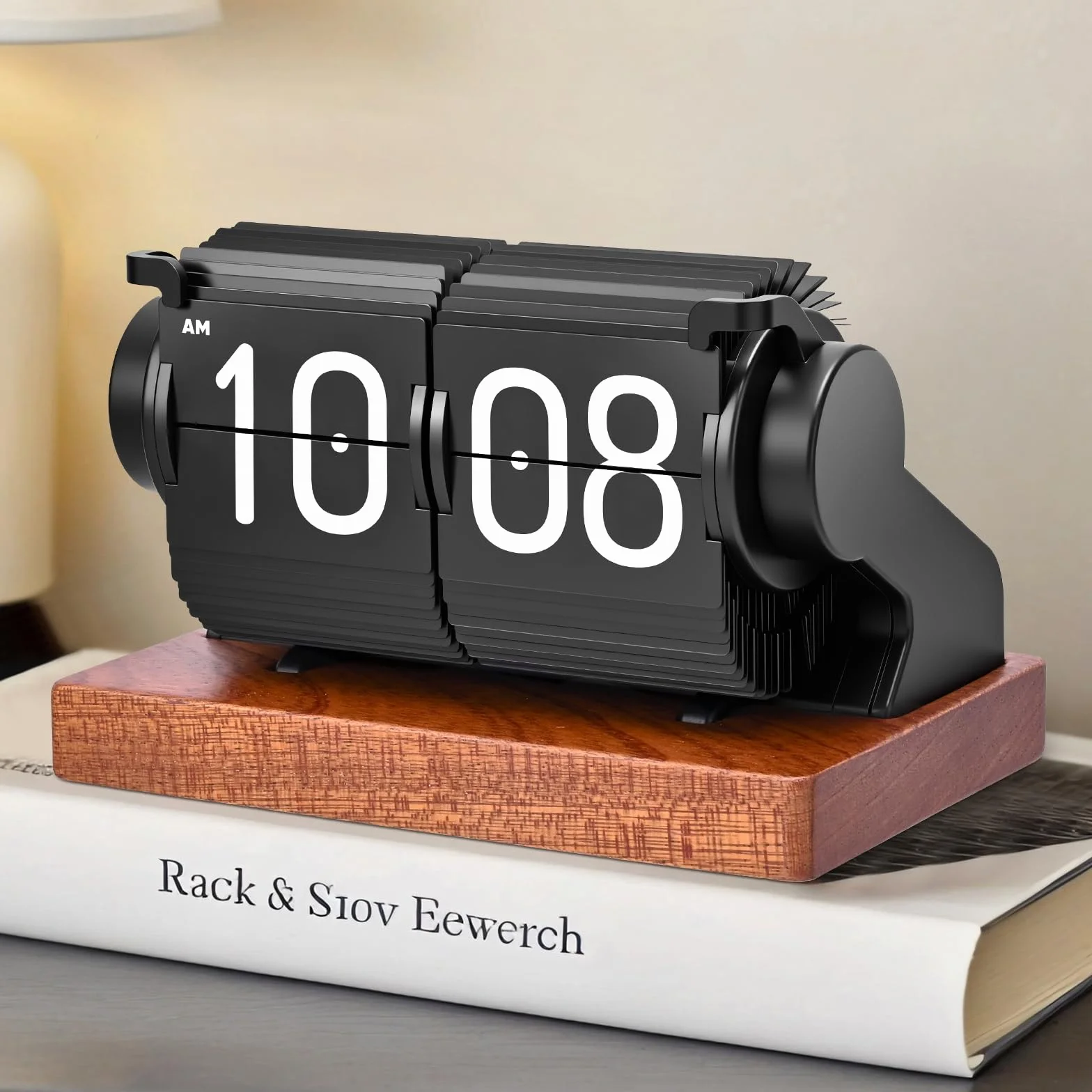 Horloge à rabat rétro - Réveil numérique USB C - Grand nombre - Horloge de bureau mécanique vintage - Rotation automatique - Réveil numérique radio-piloté