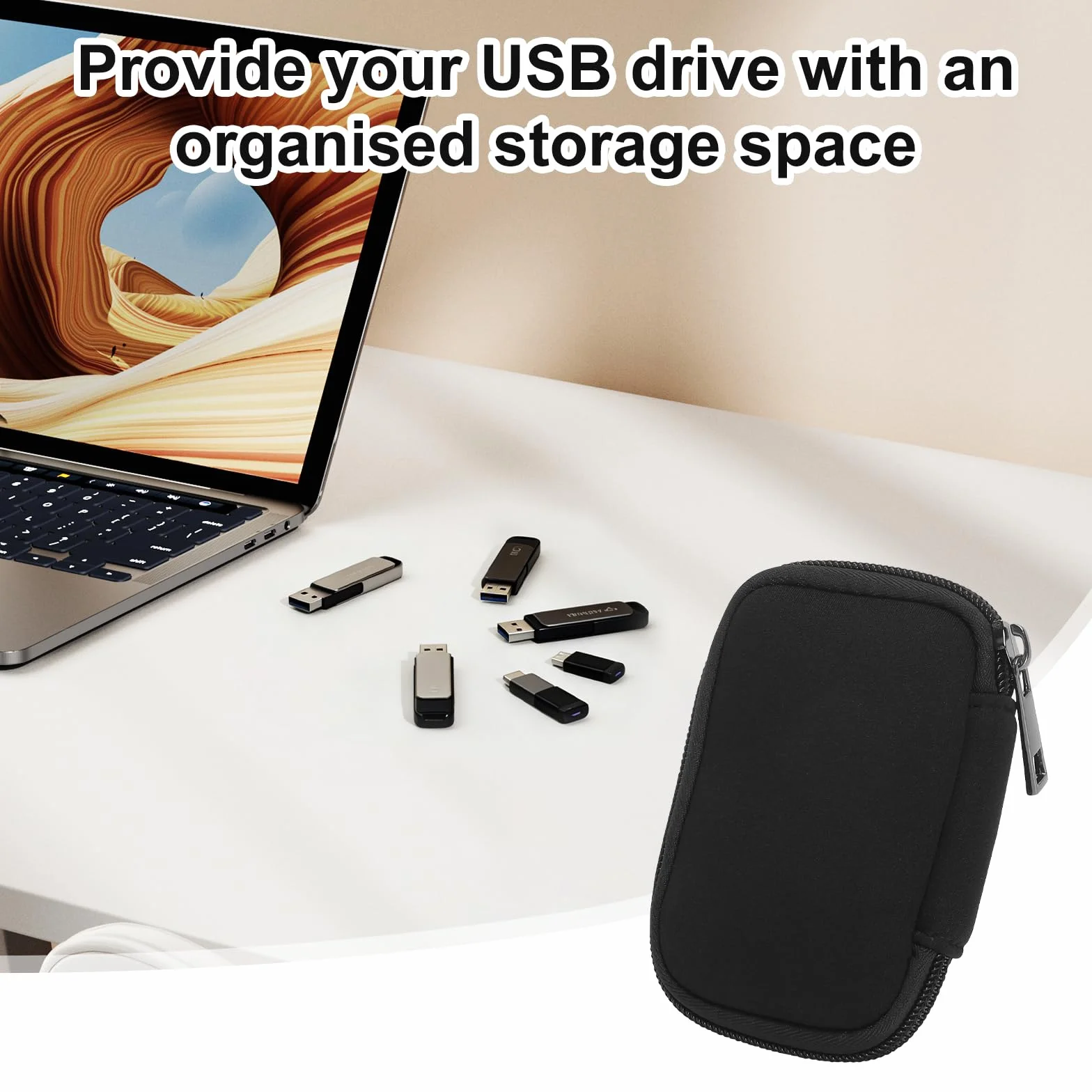 1 sztuka torba na pendrive mała torba do przechowywania USB Stick pudełko do przechowywania, organizer, 6 sztuk, USB, do przechowywania akcesoriów elektronicznych, kolor czarny