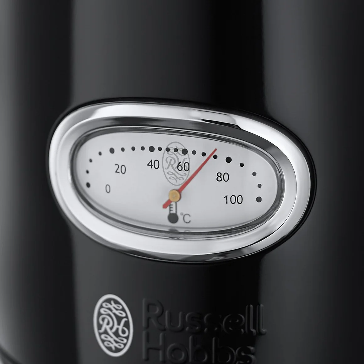 Russell Hobbs Bouilloire Electrique (Design Vintage Premium) Retro Noire (1,7L, 2400W, Ebullition Rapide, Jauge Température Rétro,Marqueurs 1-2-3 tasses,Ecoulement,Couvercle Amovible) 21671-70