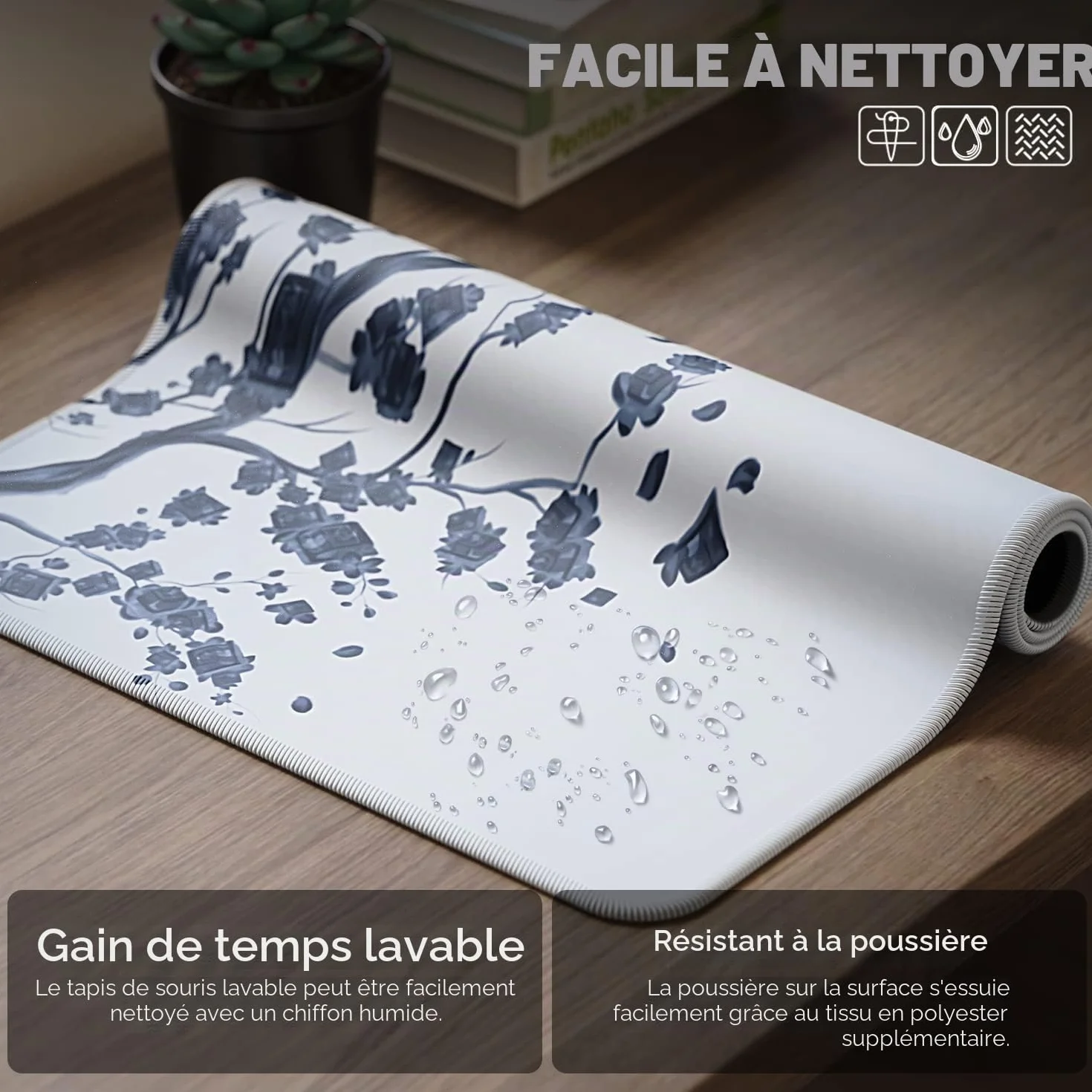 EFISH Tapis de Souris 800x300x3 mm Grand Allongé Bords Cousus Base Antidérapante Tapis de Jeu Gris Bleuâtre