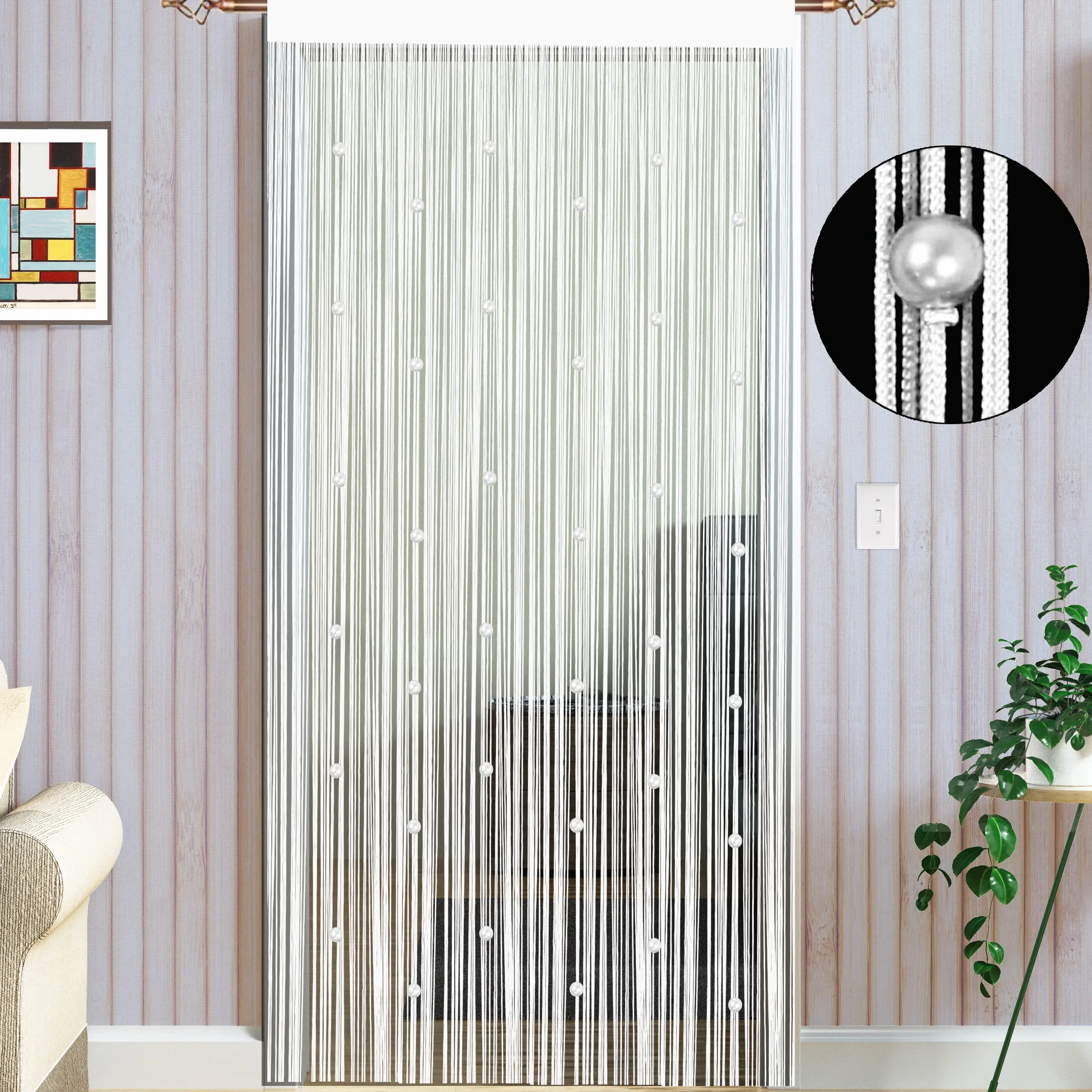Rideau De Porte en Perles Anti Mouches Exterieur 90x200cm Blanc