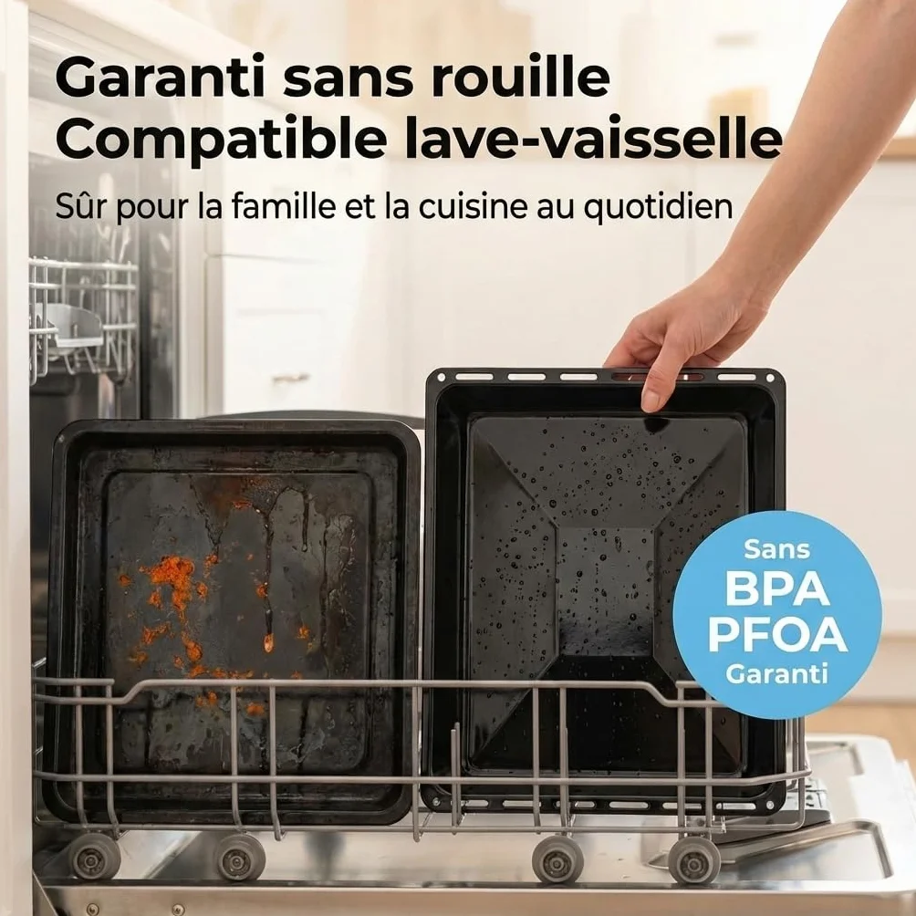 ICQN Set Plaque de Four 46 × 37 × 3 cm + Grille, Compatible avec Beko, Bosch, Grundig & Samsung, Plaque Émaillée 30 mm + Grille de Cuisson