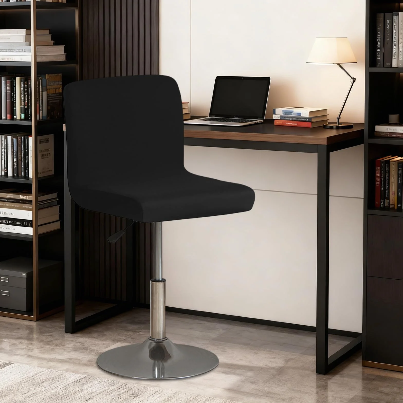 Housses de tabouret de bar extensibles noires 4 pièces lavables avec dossier