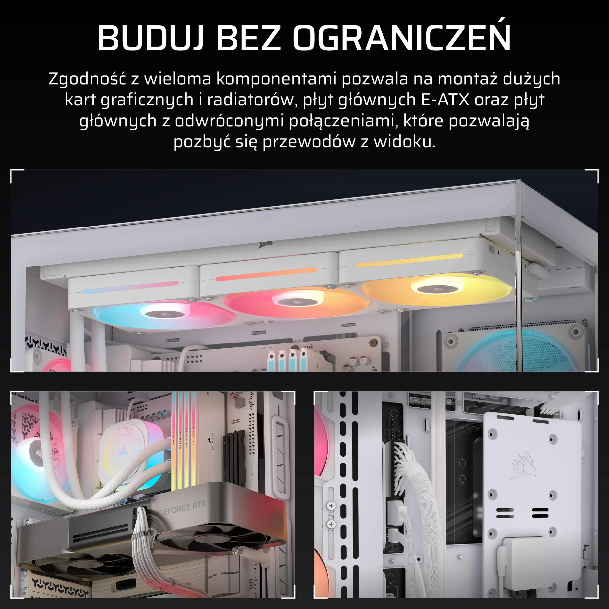 CORSAIR 3500X LX-R RGB iCUE LINK Obudowa PC Mid-Tower - 3 x wstępnie zainstalowane wentylatory LX120-R RGB, zawiera koncentrator systemu iCUE LINK, ramię zapobiegające zwisaniu GPU, pasuje do