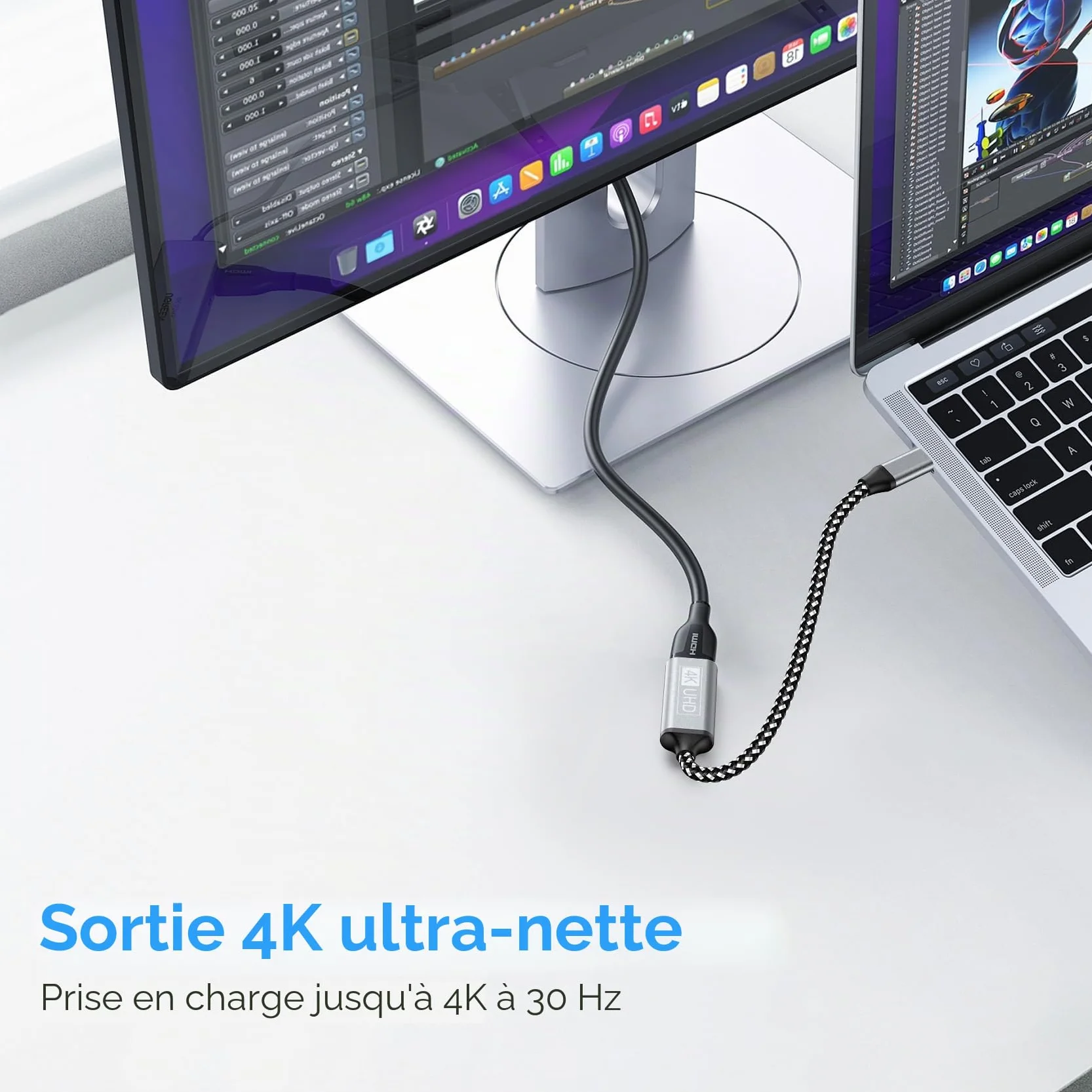 Adaptateur USB C vers HDMI 4K Thunderbolt 3 Compatible pour iPhone 16 15 Pro Max MacBook Pro Air iPad Pro